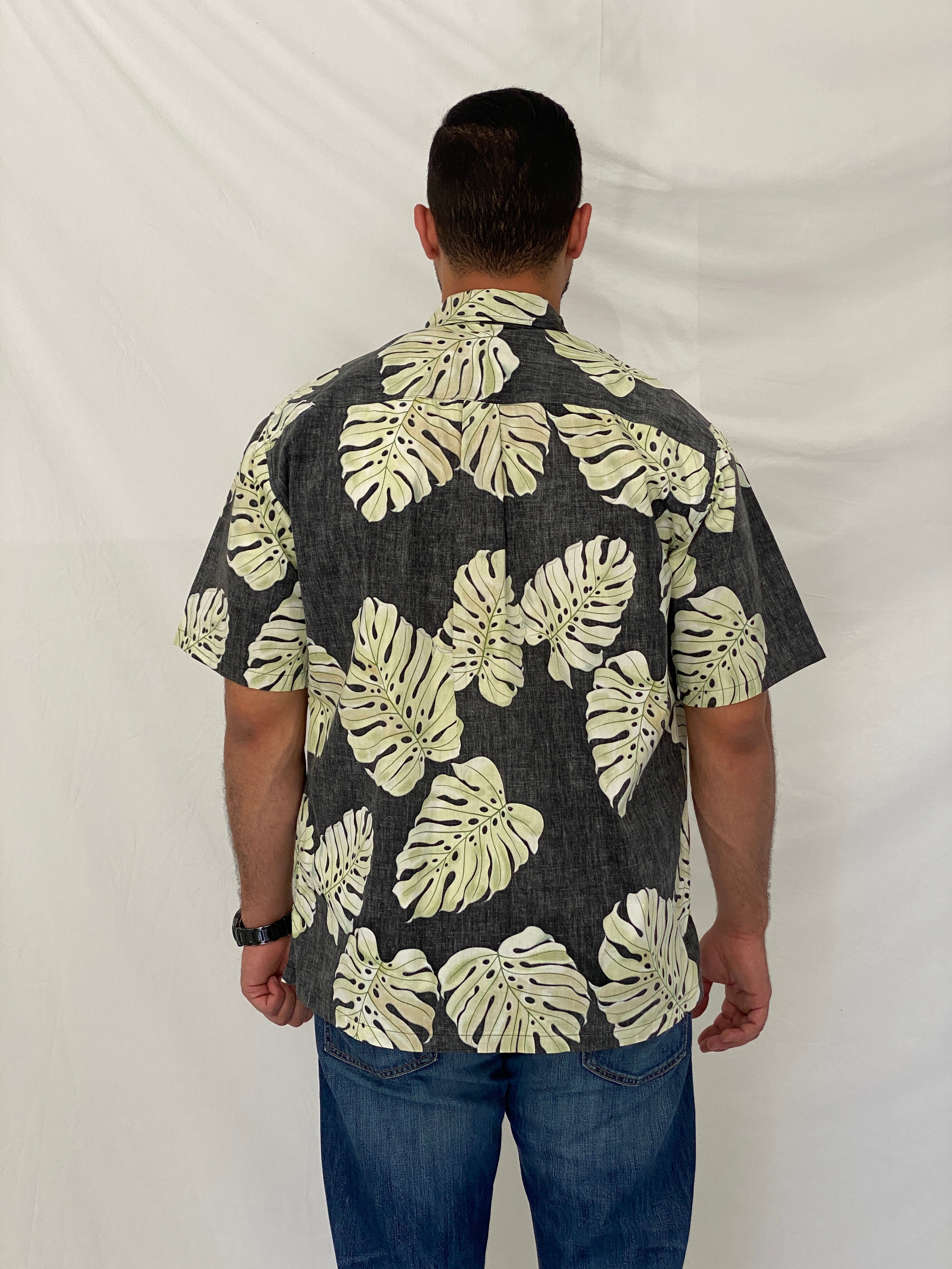 Vintage Cooke Street Honolulu Charcoal Cotton Aloha Shirt – L