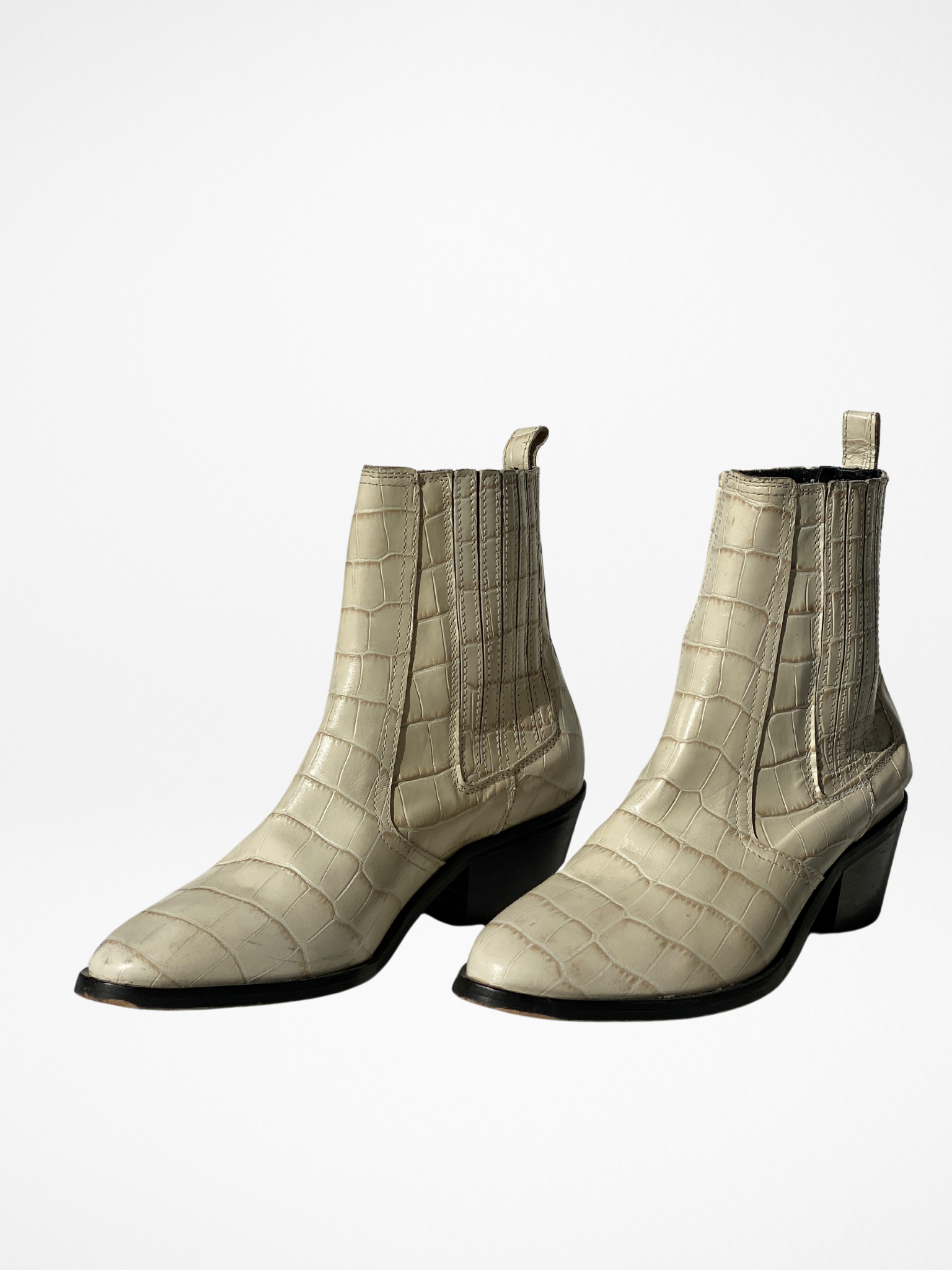 AllSaints Miriam Crocodile Effect Leather Western Heeled Ankle Boots