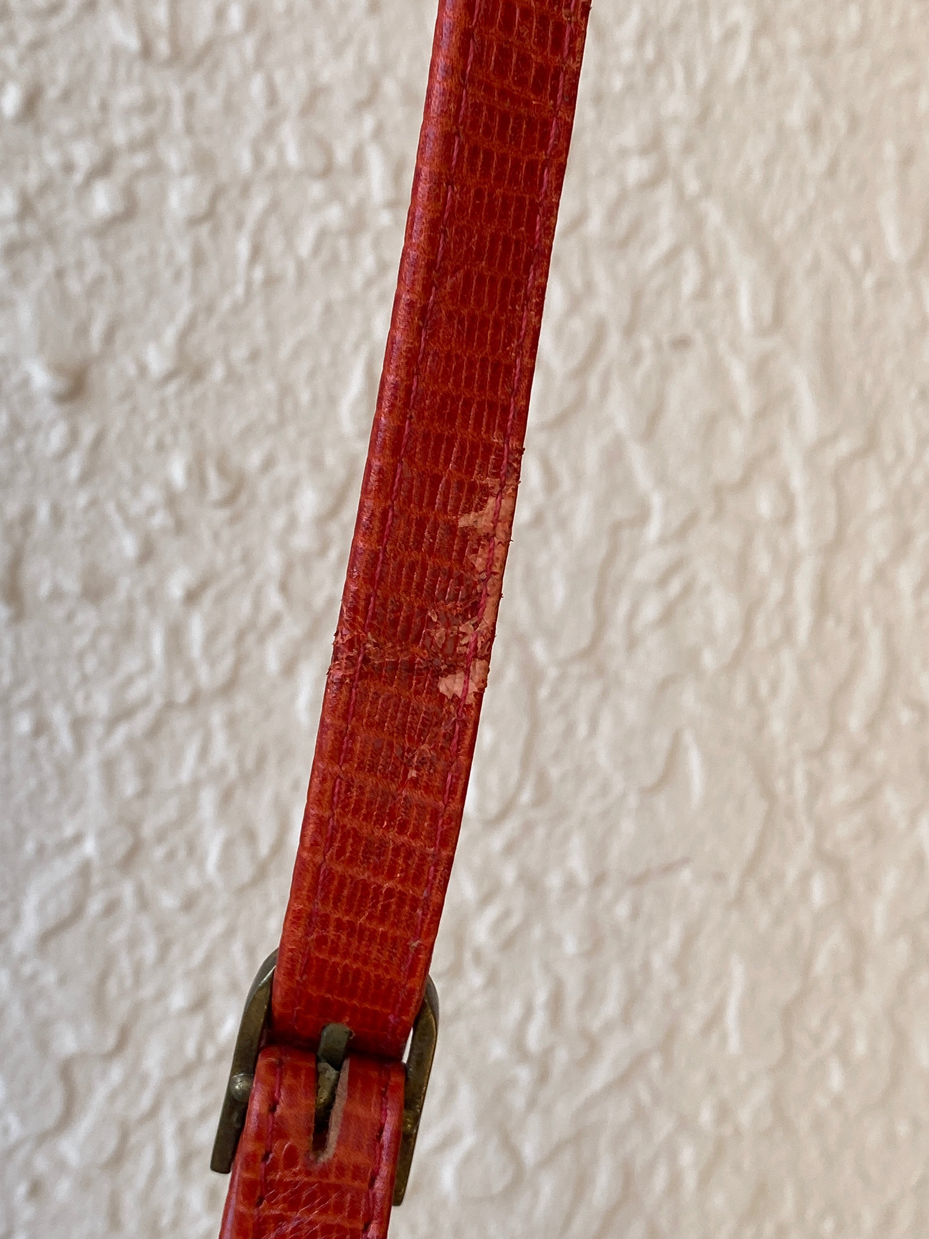 Vintage 80s Funbag Red Embossed Leather Structured Crossbody Bag