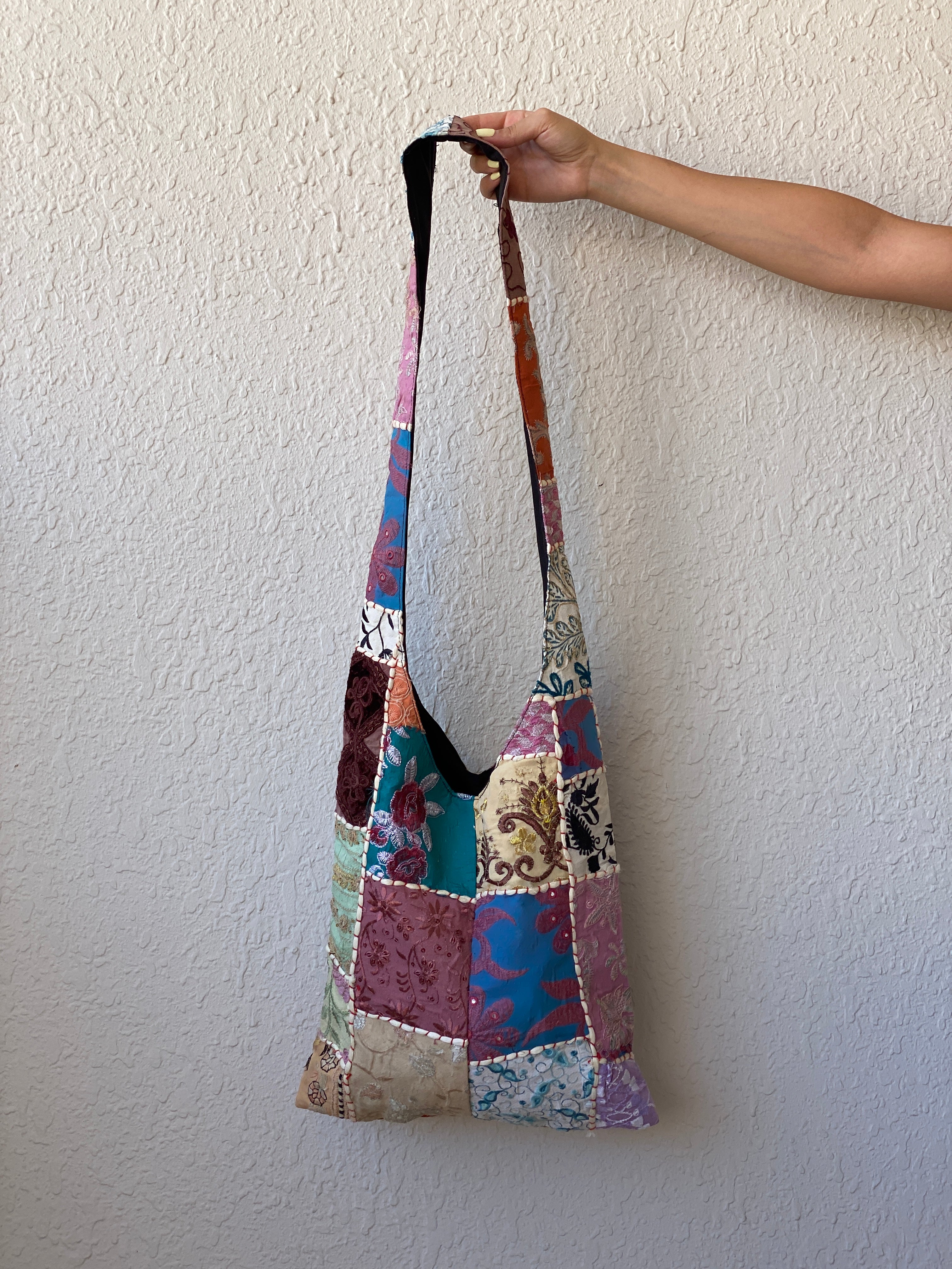 Vintage Patchwork Boho Shoulder Bag Handmade Embroidered Fabric Tote Bag