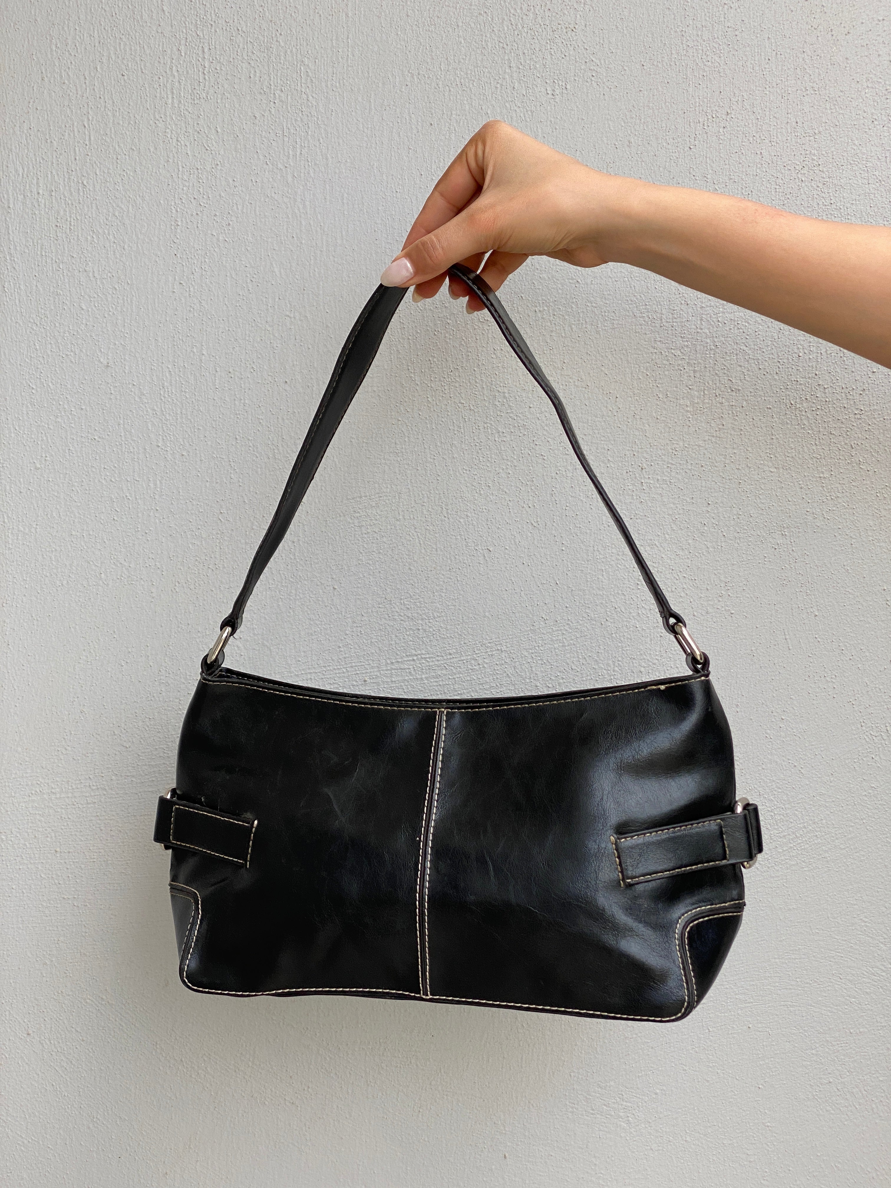 Vintage 90s Nine West Black Leather Minimalist Shoulder Bag