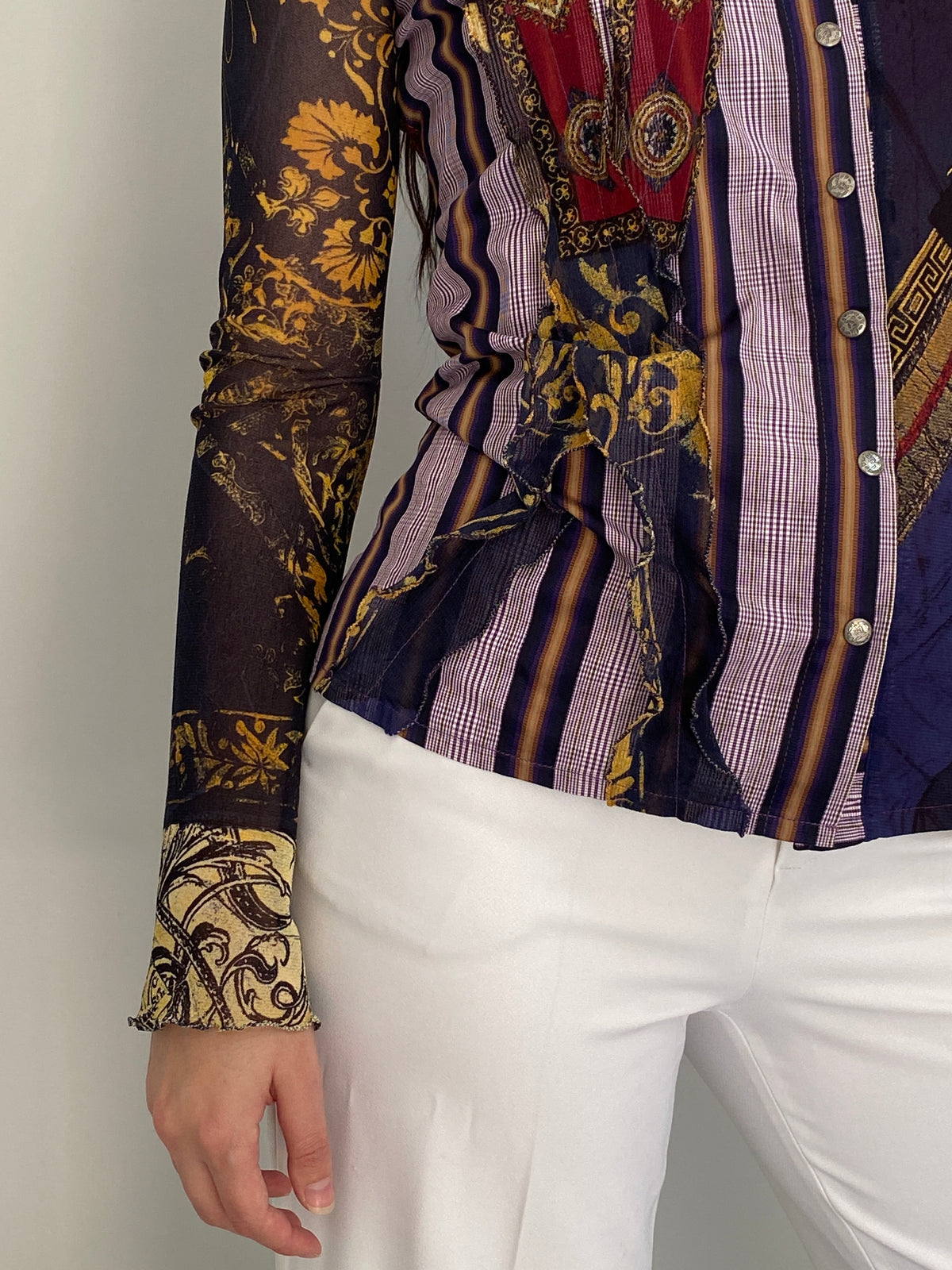 Y2K Save The Queen! Multicolor Whimsical Baroque Sheer Shirt – M