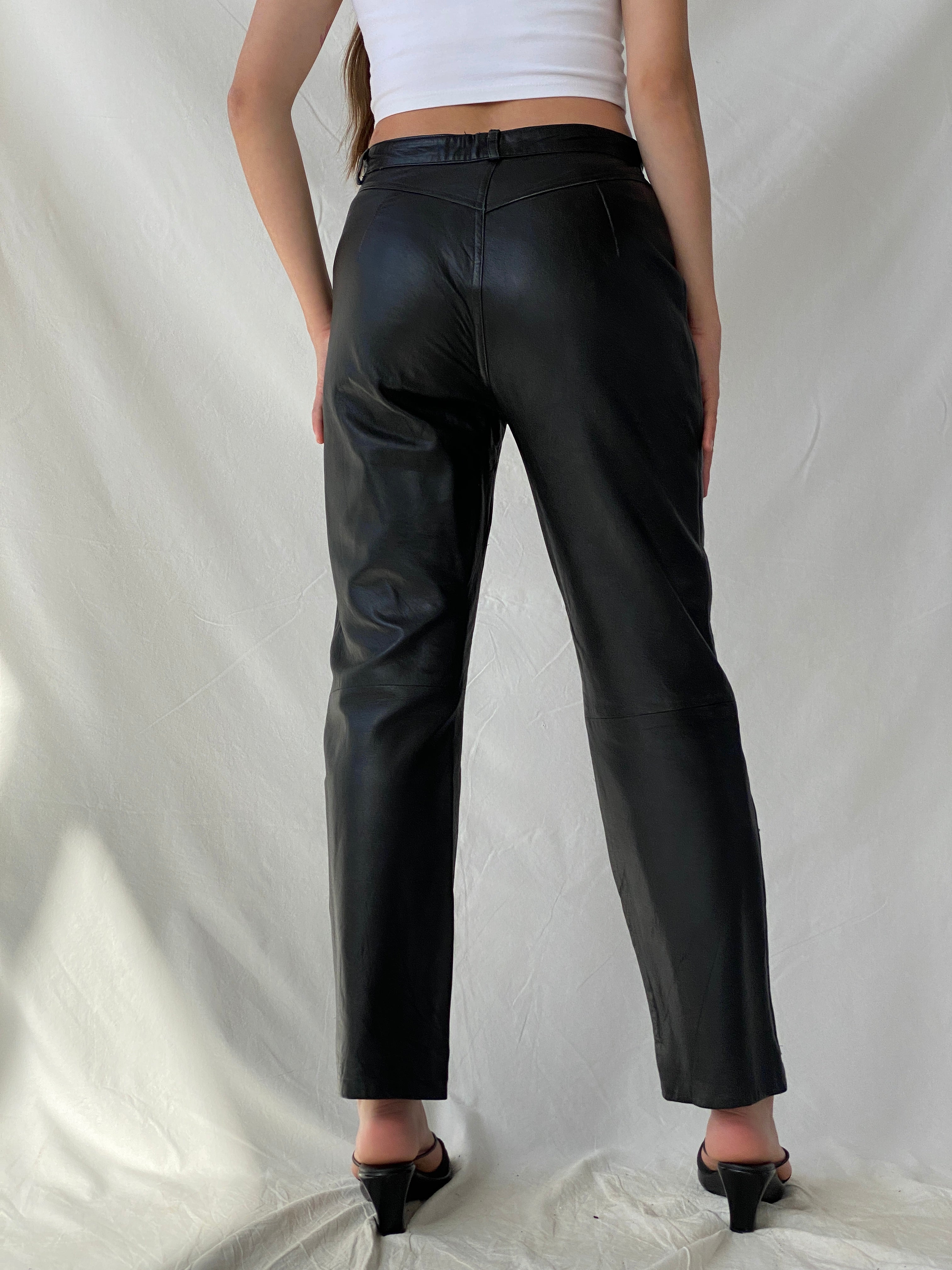 Vintage Aponaje Live Black Genuine Leather Motorcycle Pants - L