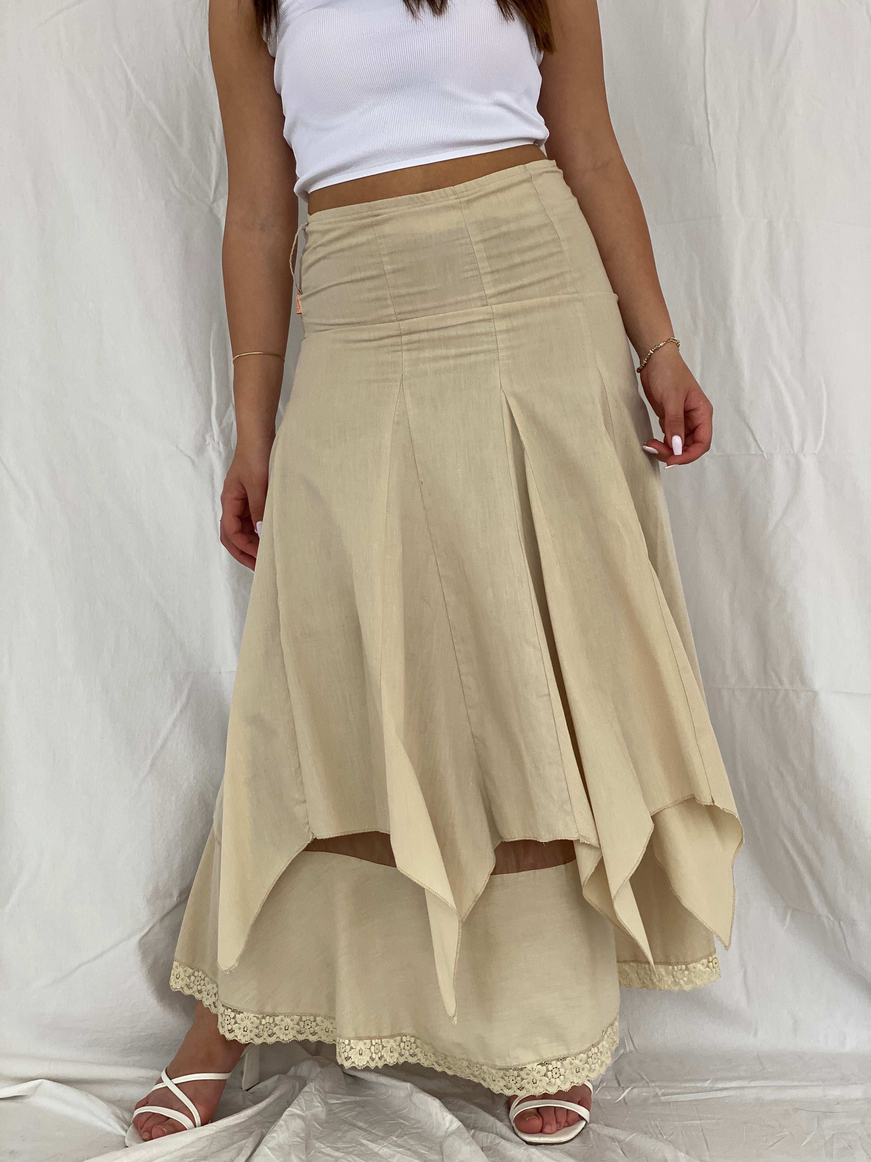 Y2K Catina Latina Woman Maxi Layered Beige Skirt - Size M - Balagan Vintage Midi Skirt 00s, cargo skirt, midi skirt, NEW IN, Rama, women skirt