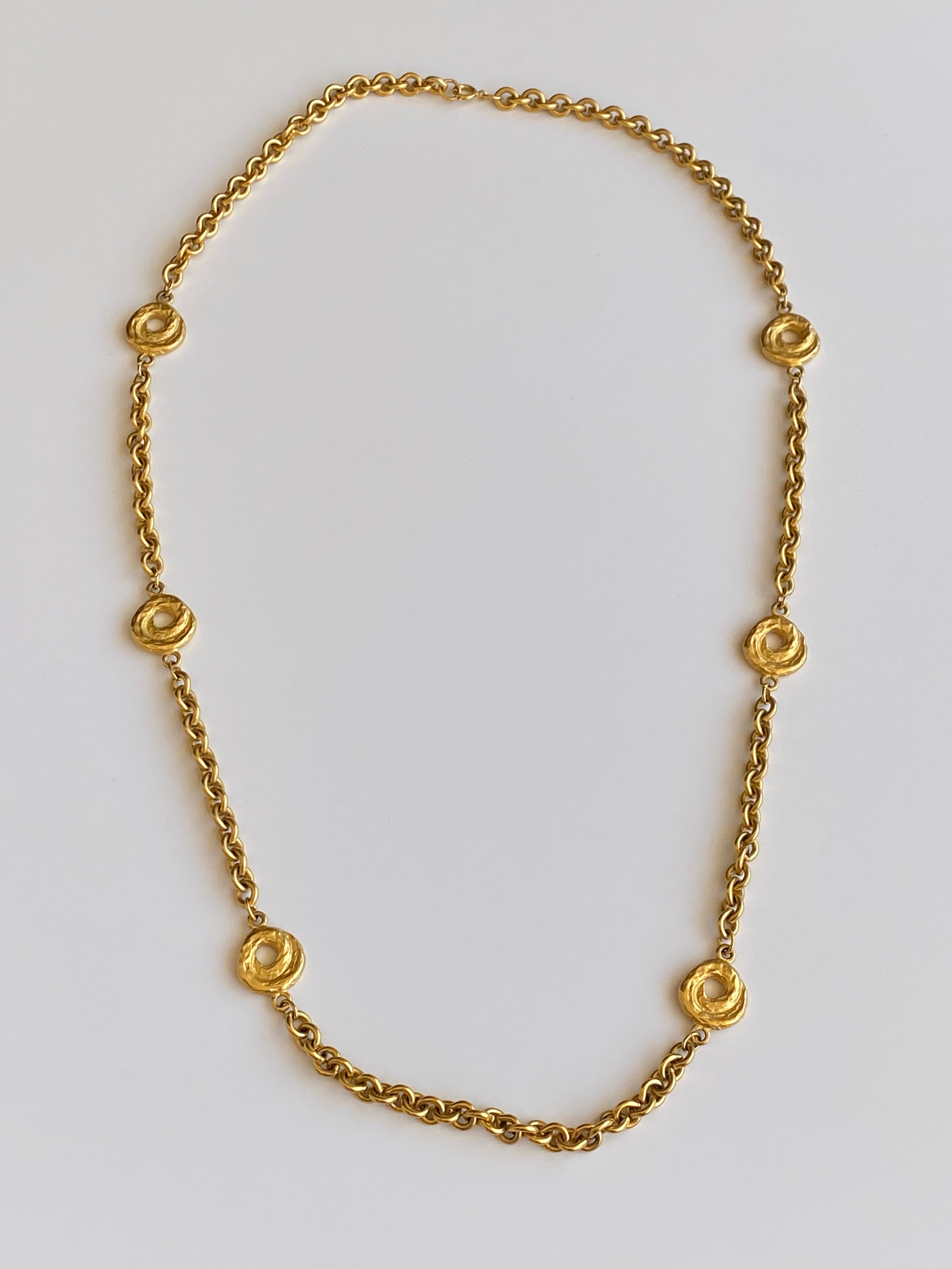 Vintage Gold-Tone Textured Link Long Necklace – Convertible Chain Belt