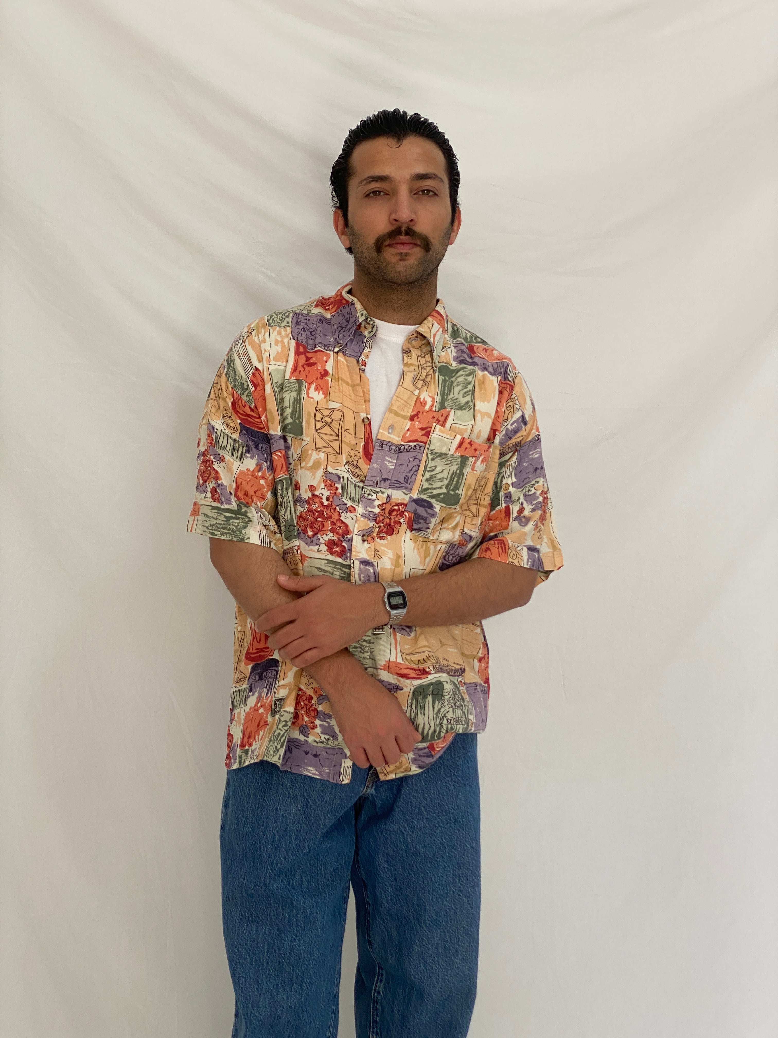 Vintage 90s MC.GORDON by Dressmann Abstract Viscose Shirt – L