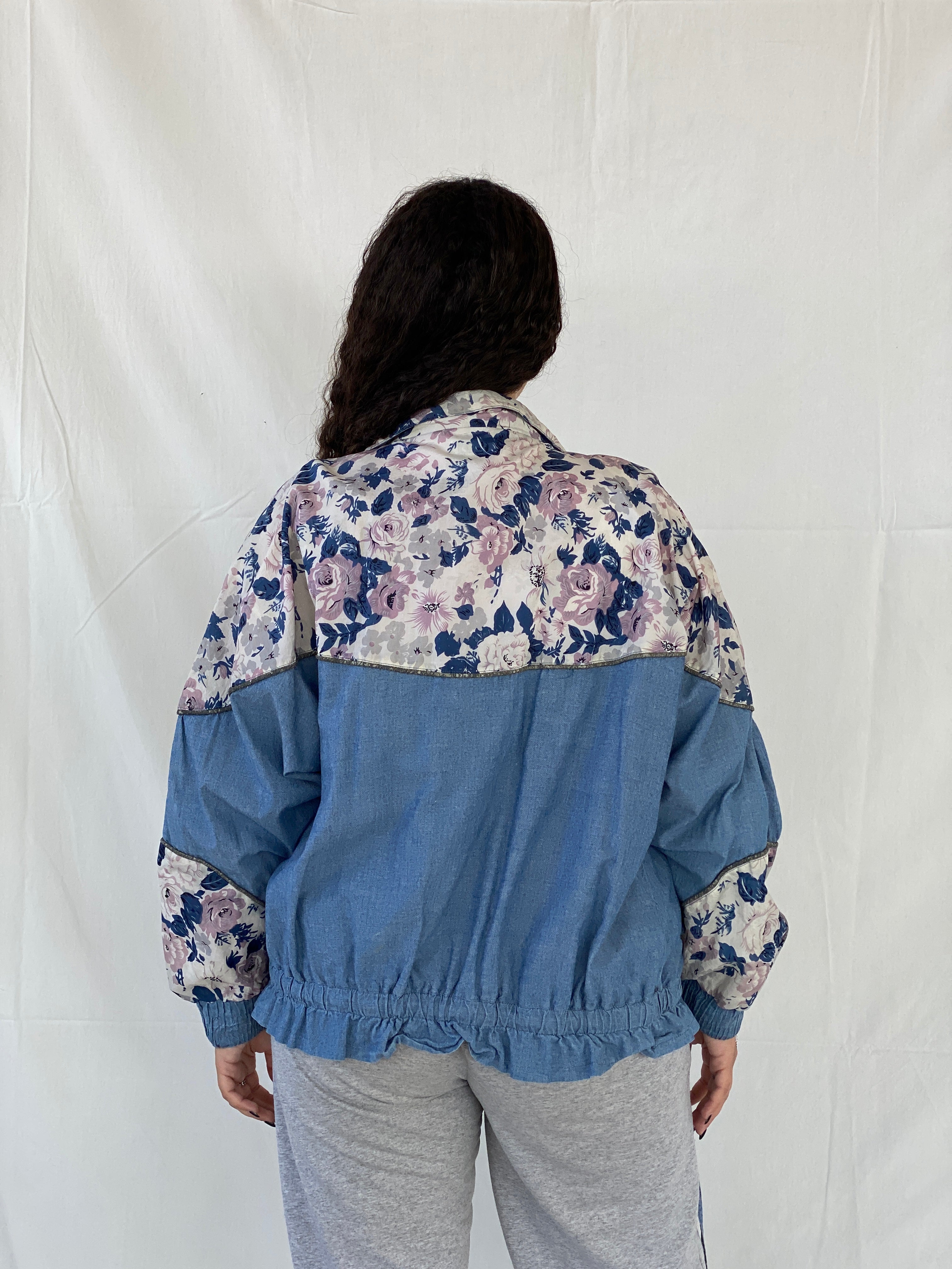 Vintage 80s/90s Active Stuff Floral Blue Windbreaker Sports Jacket - M