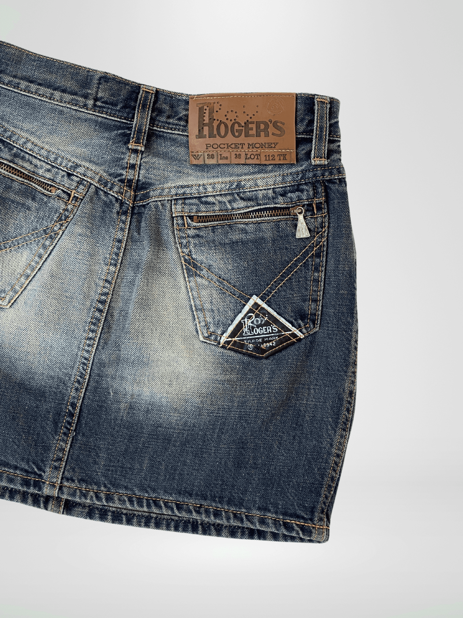 Y2K Distressed Roger‘s Mini Denim Skirt - S