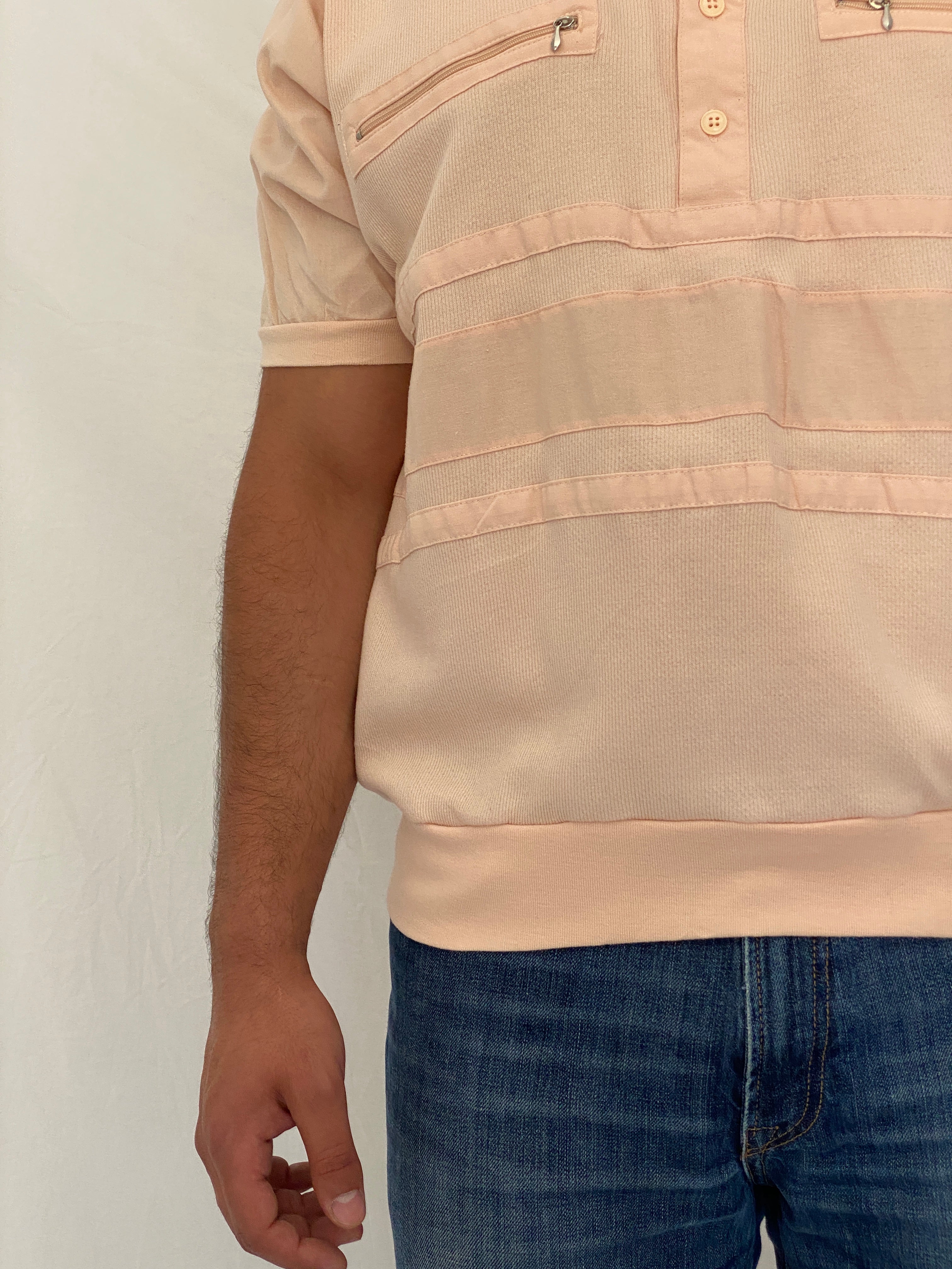 Vintage Dino di Milano Peach Knit Polo Pullover Zip Pocket Shirt – 2XL