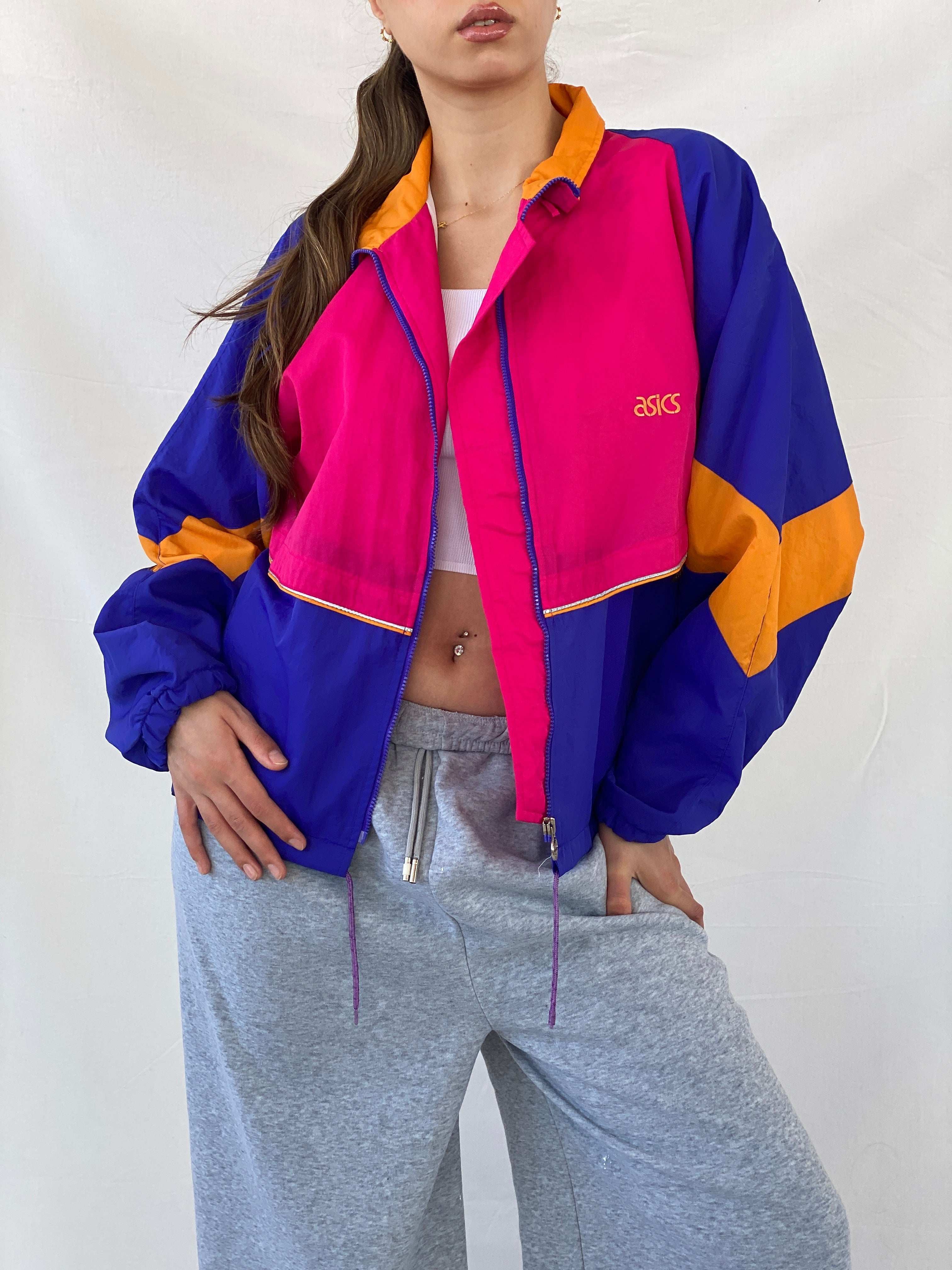 90s Asics Permia Plus Navy & Pink Windbreaker Track Jacket - M - Balagan Vintage Windbreaker Jacket 00s, Mira, vintage, vintage windbreaker, windbreaker, windbreaker jacket, women