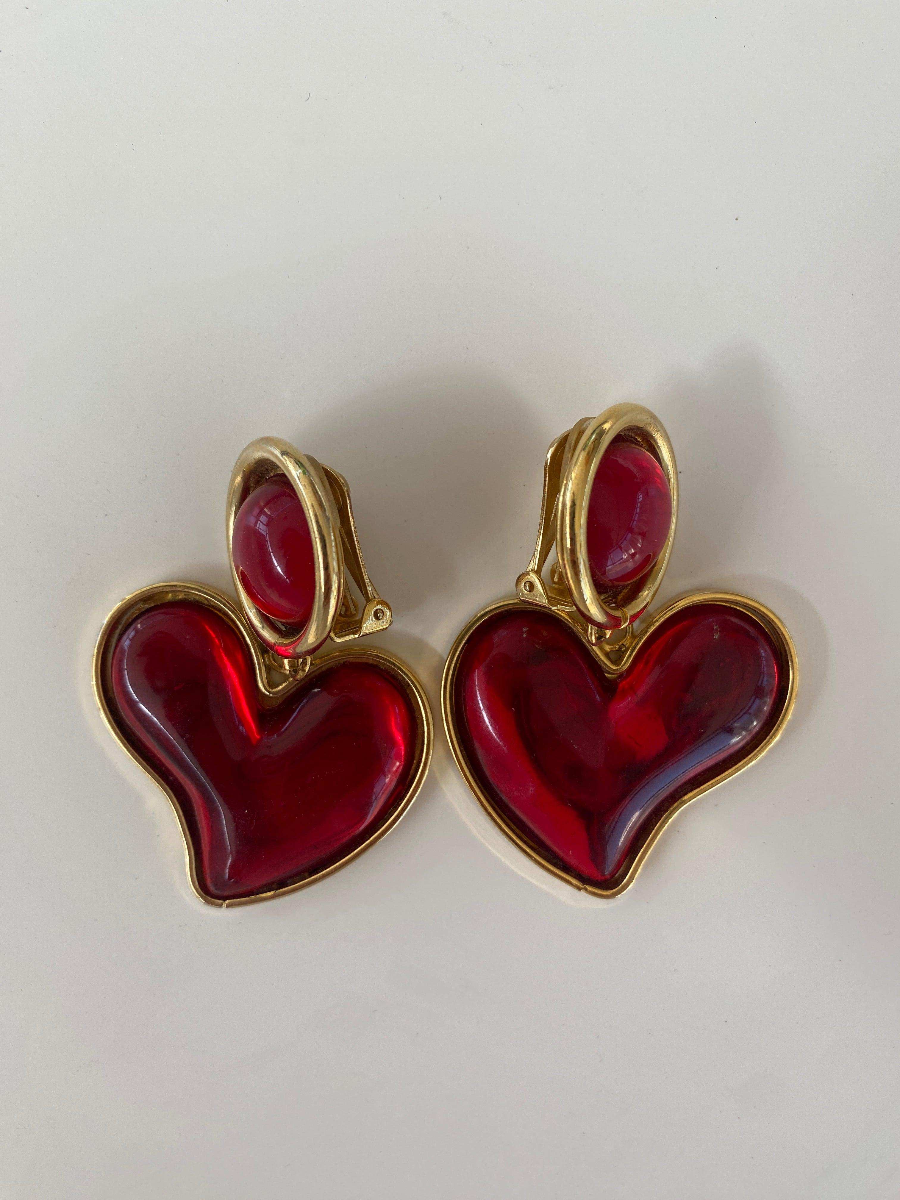 90s Chunky Heart Shaped Clip Back Earrings - Balagan Vintage Earrings 90s, Earrings