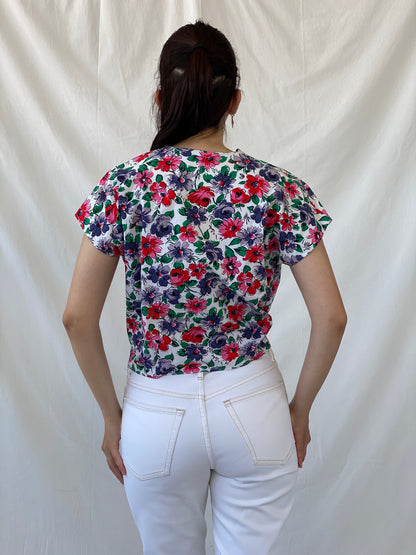 90s Leonella Colorful Floral Short Sleeve Button Up Shirt - L - Balagan Vintage Half Sleeve Shirt 00s, Ayah, floral shirt, half sleeve shirt, NEW IN, shirt, women shirt