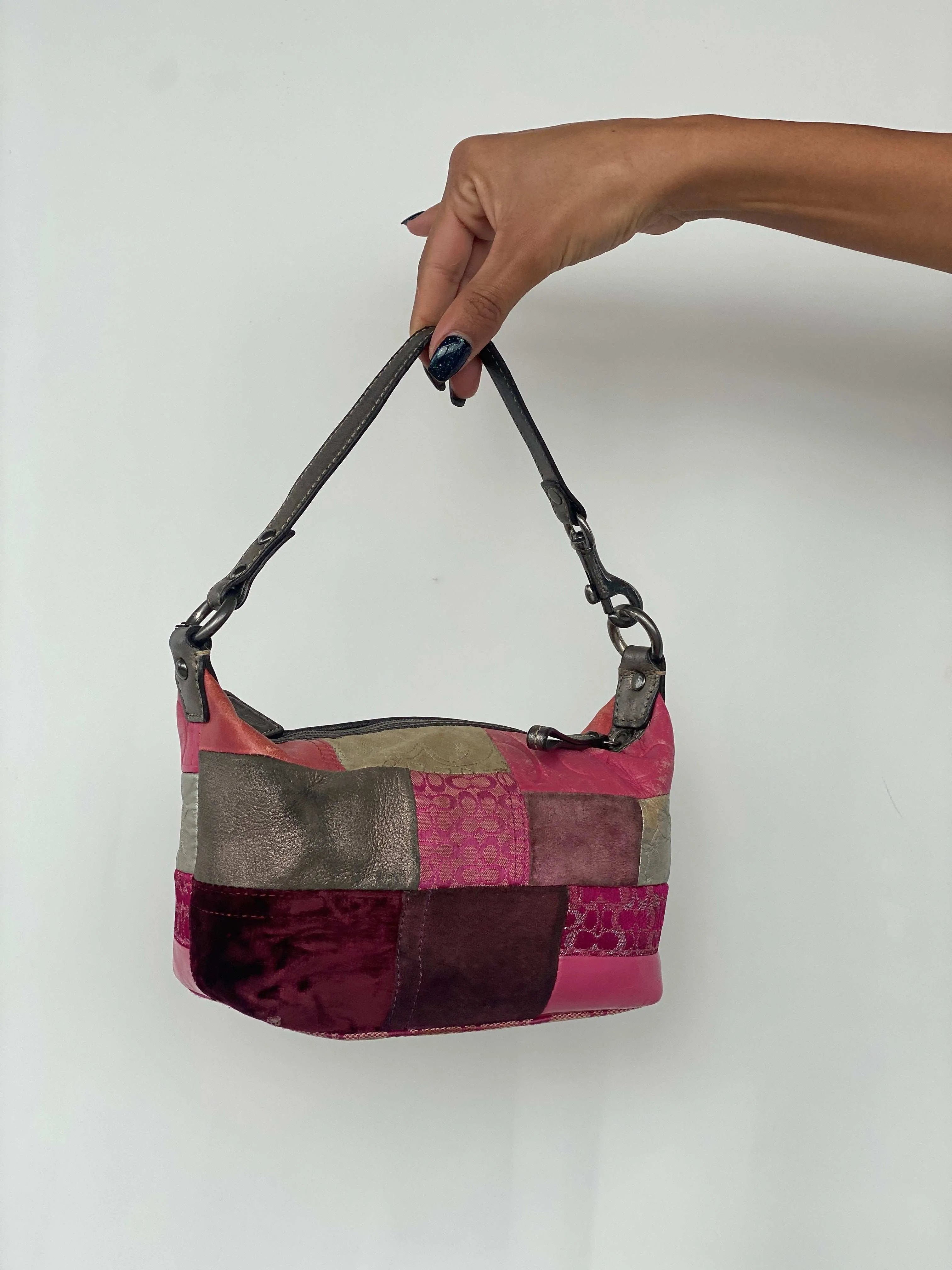 Coach Pink Patchwork Demi Hobo Shoulder Bag Small Mini Purse