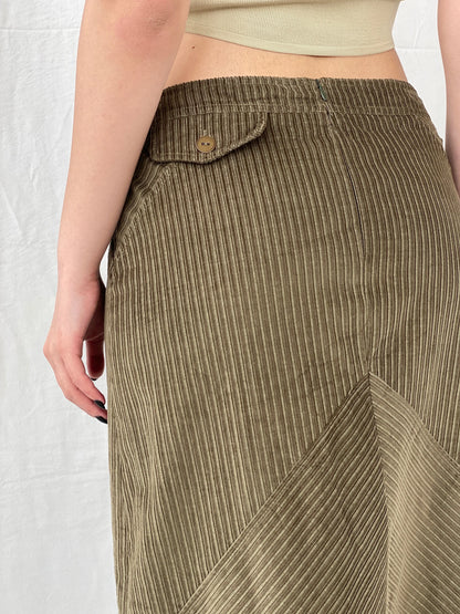 90s Phildar Olive Green Utility Corduroy Midi Skirt - L - Balagan Vintage Midi Skirt Ayah, corduroy, midi skirt, skirt, women skirt