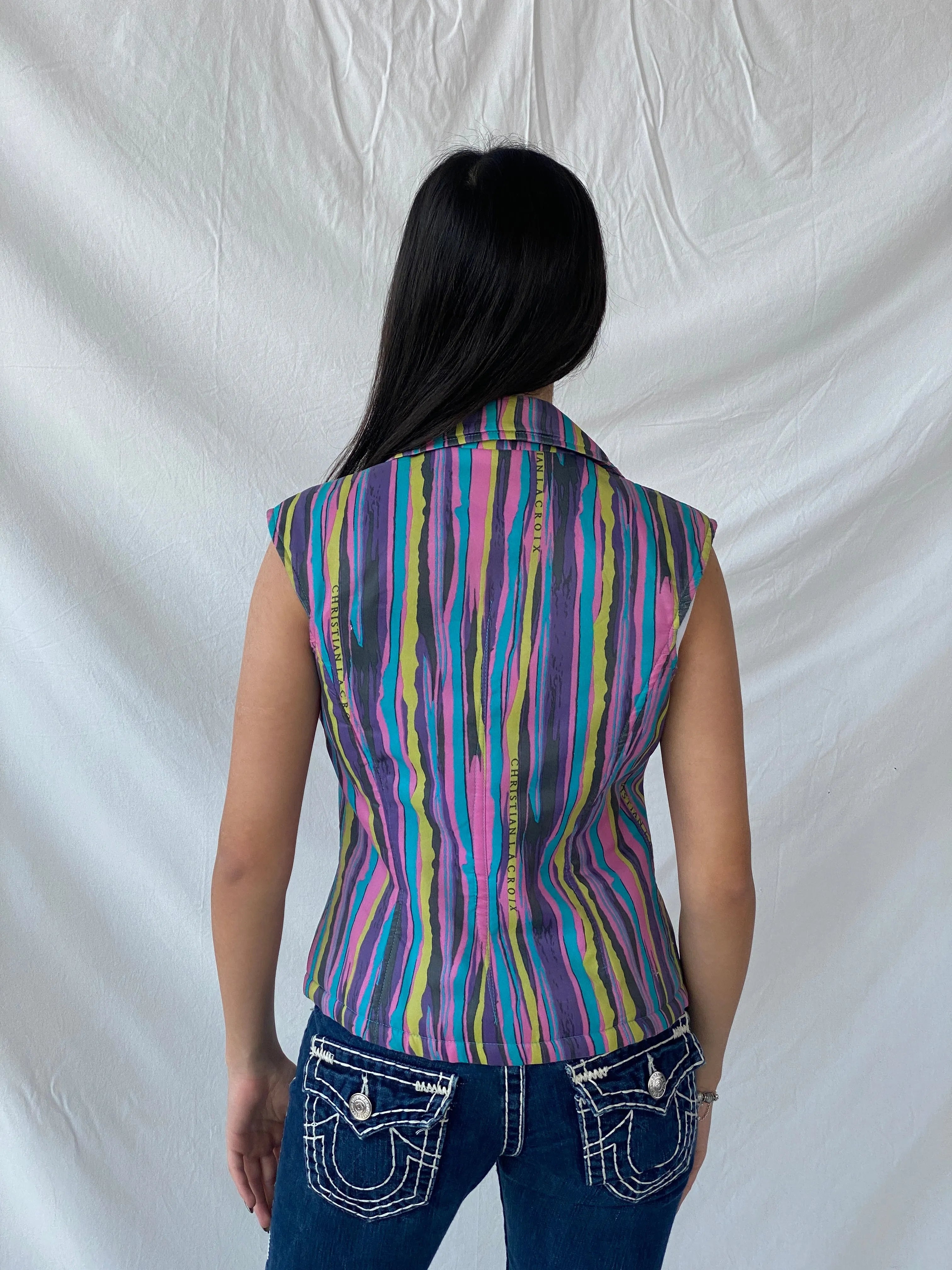 90s Vintage Christian Lacroix Fitted Zip Down Multicolored Vest - L - Balagan Vintage Vest 90s, rare vintage, Syntia, vest, women top