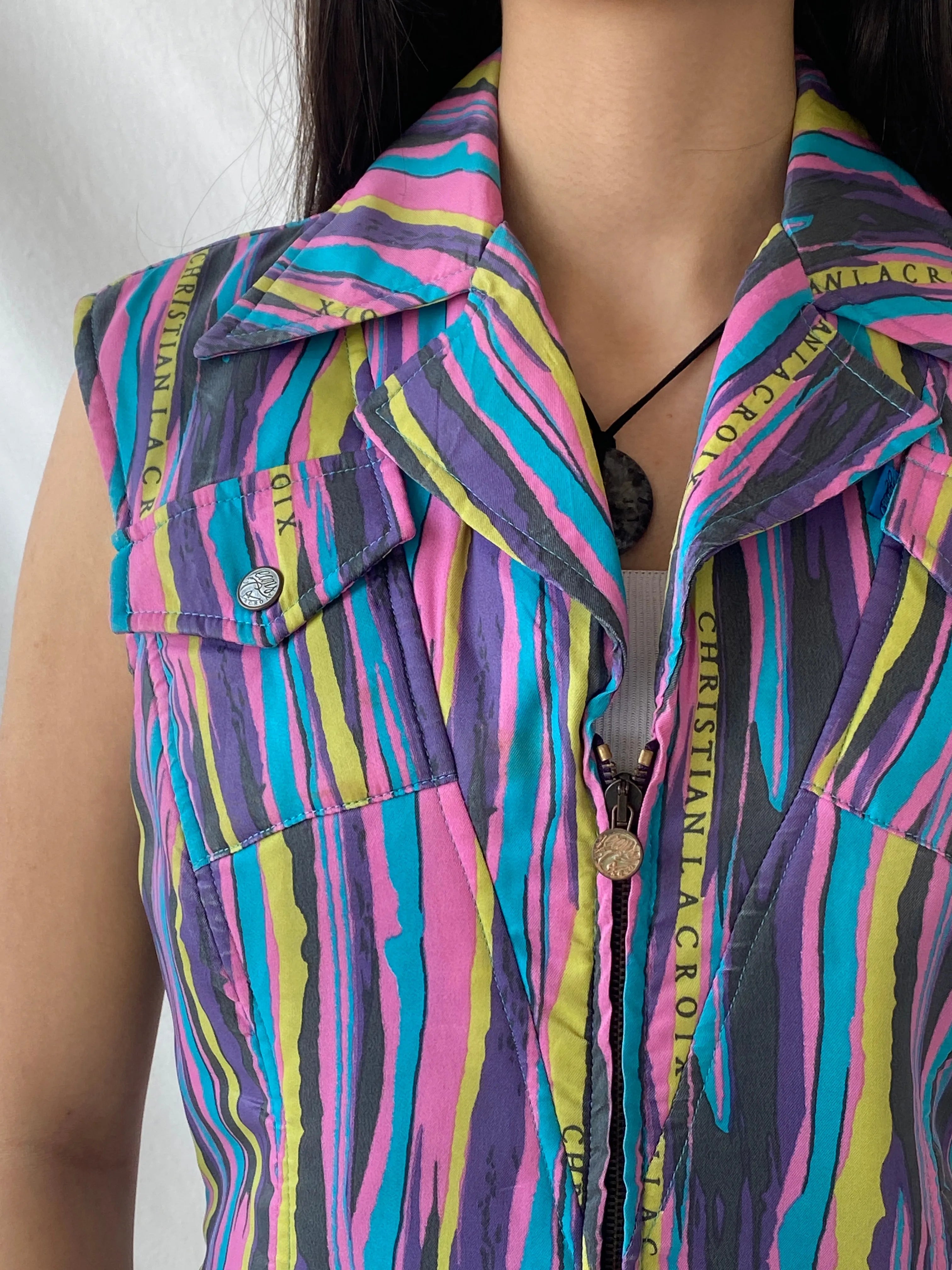 90s Vintage Christian Lacroix Fitted Zip Down Multicolored Vest - L - Balagan Vintage Vest 90s, rare vintage, Syntia, vest, women top
