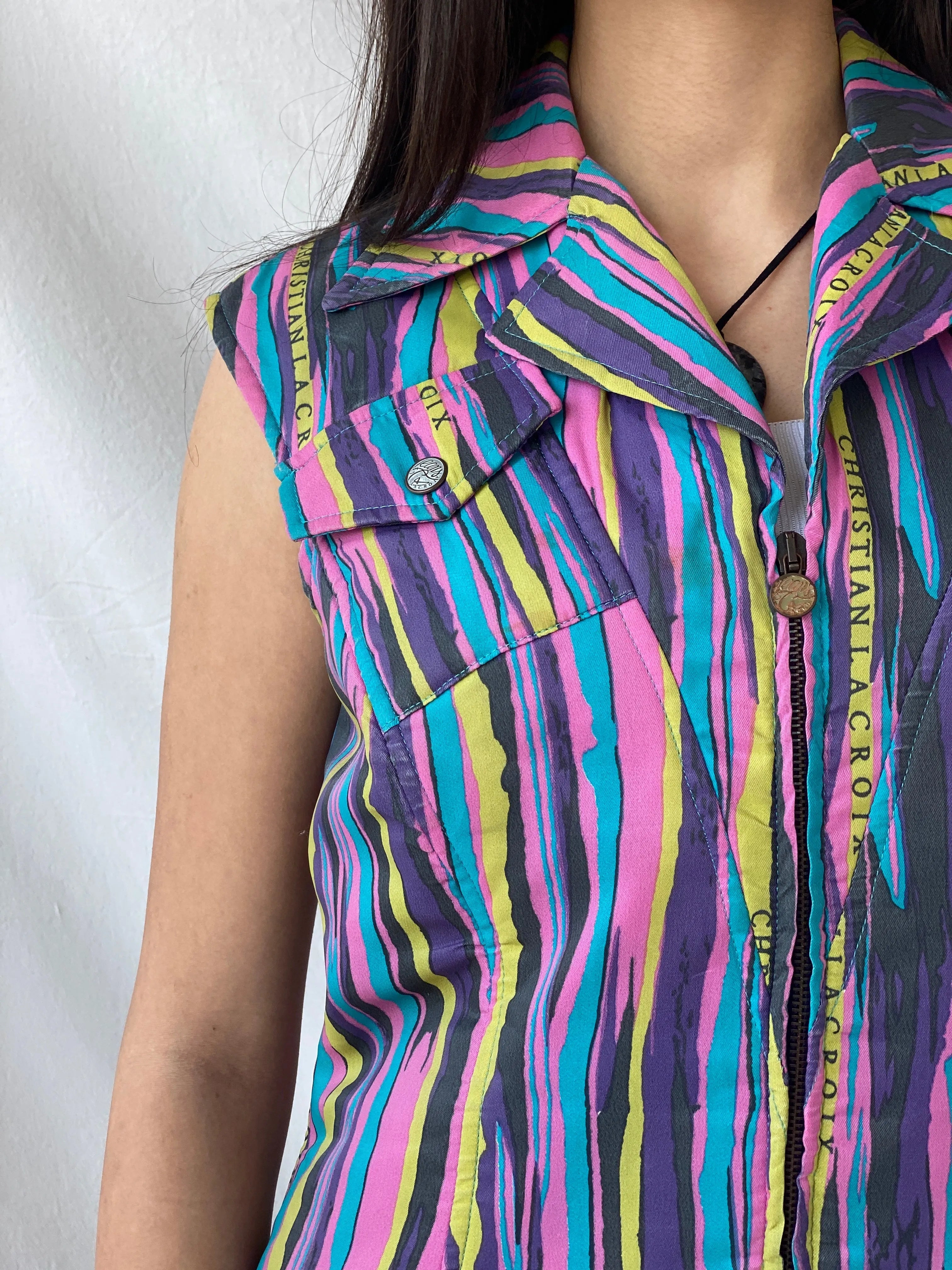 90s Vintage Christian Lacroix Fitted Zip Down Multicolored Vest - L - Balagan Vintage Vest 90s, rare vintage, Syntia, vest, women top
