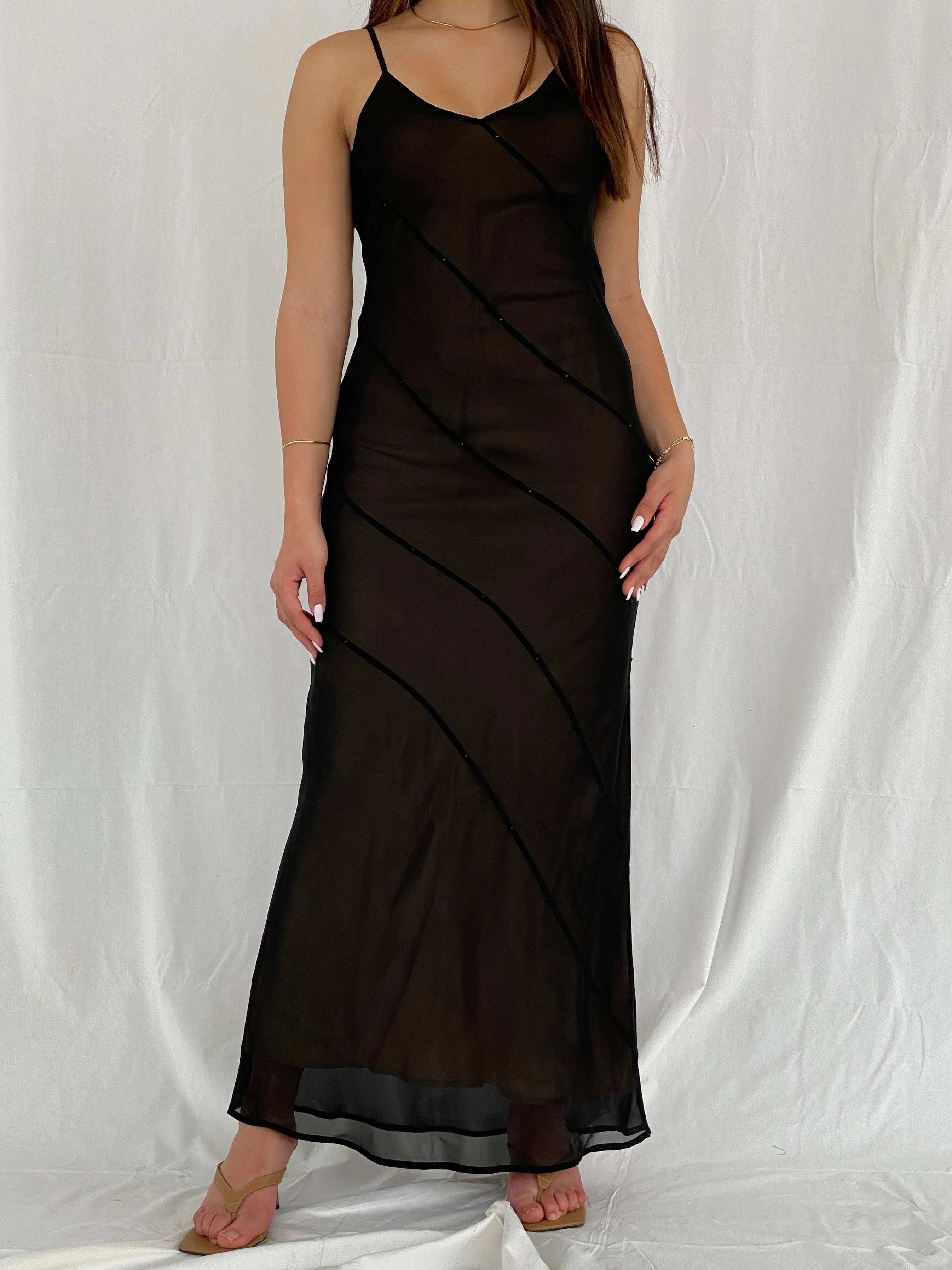 90s/Y2K Mexx Black Maxi Wedding Guest Dress - Size S - Balagan Vintage Maxi Dress 00s, 00s dress, black dress, maxi dress, Rama, Wedding Guest