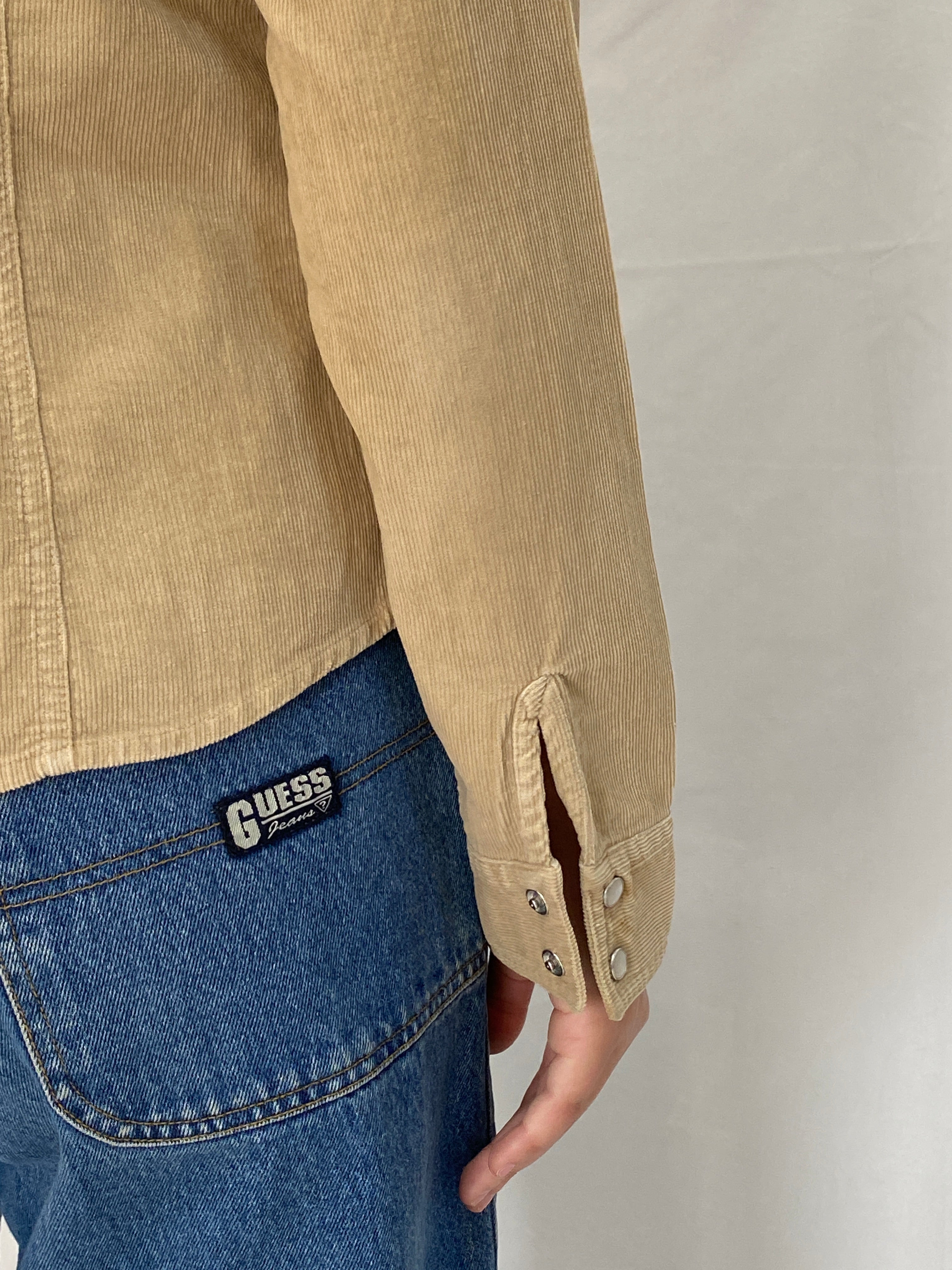 Vintage Y2K Periscope Tan Corduroy Western Full Sleeve Shirt - M