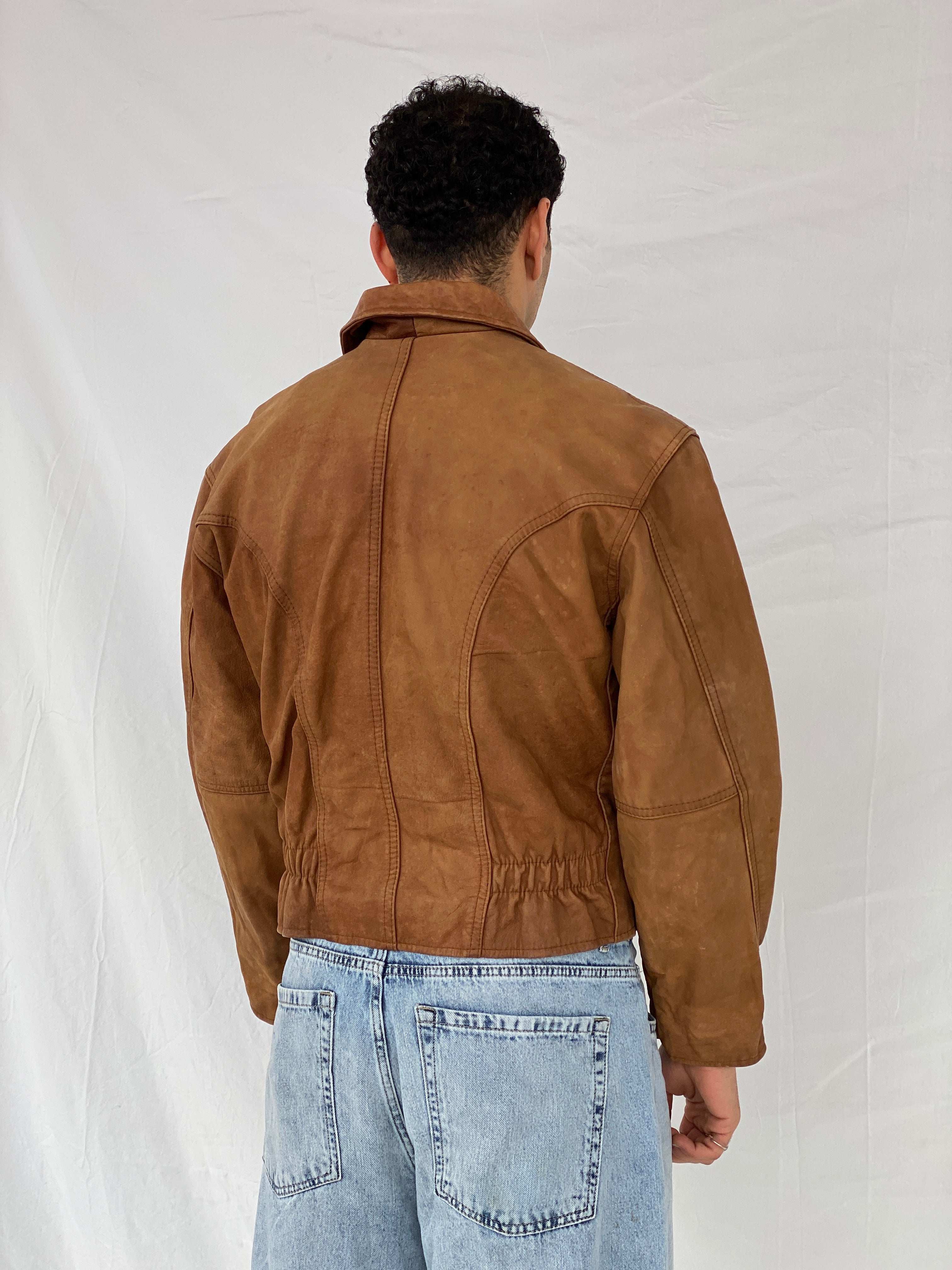 Vintage 90s Riri Zipper Genuine Leather Brown Jacket - Size M - Balagan Vintage Leather Jacket 90s, Abdullah, brown, brown leather, genuine leather, genuine leather jacket, leather jacket