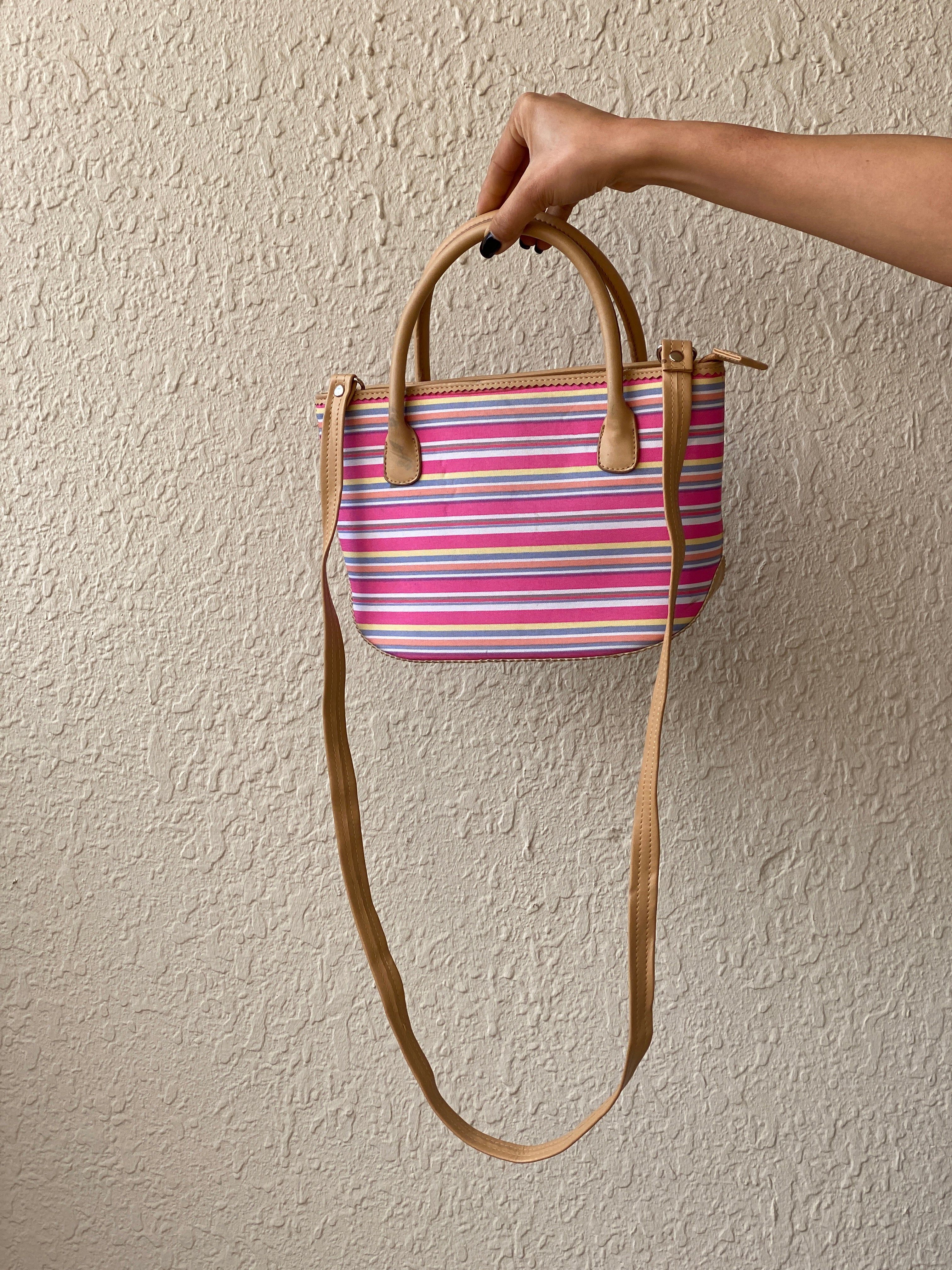 Kate Spade New York Pink Striped Canvas & Leather Summer Tote Bag