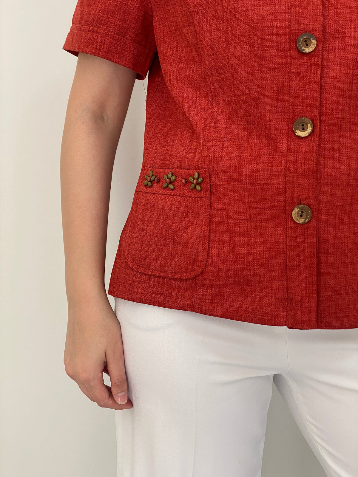 Vintage 90s Sag Harbor Red Short Sleeve Textured Button Blazer – M