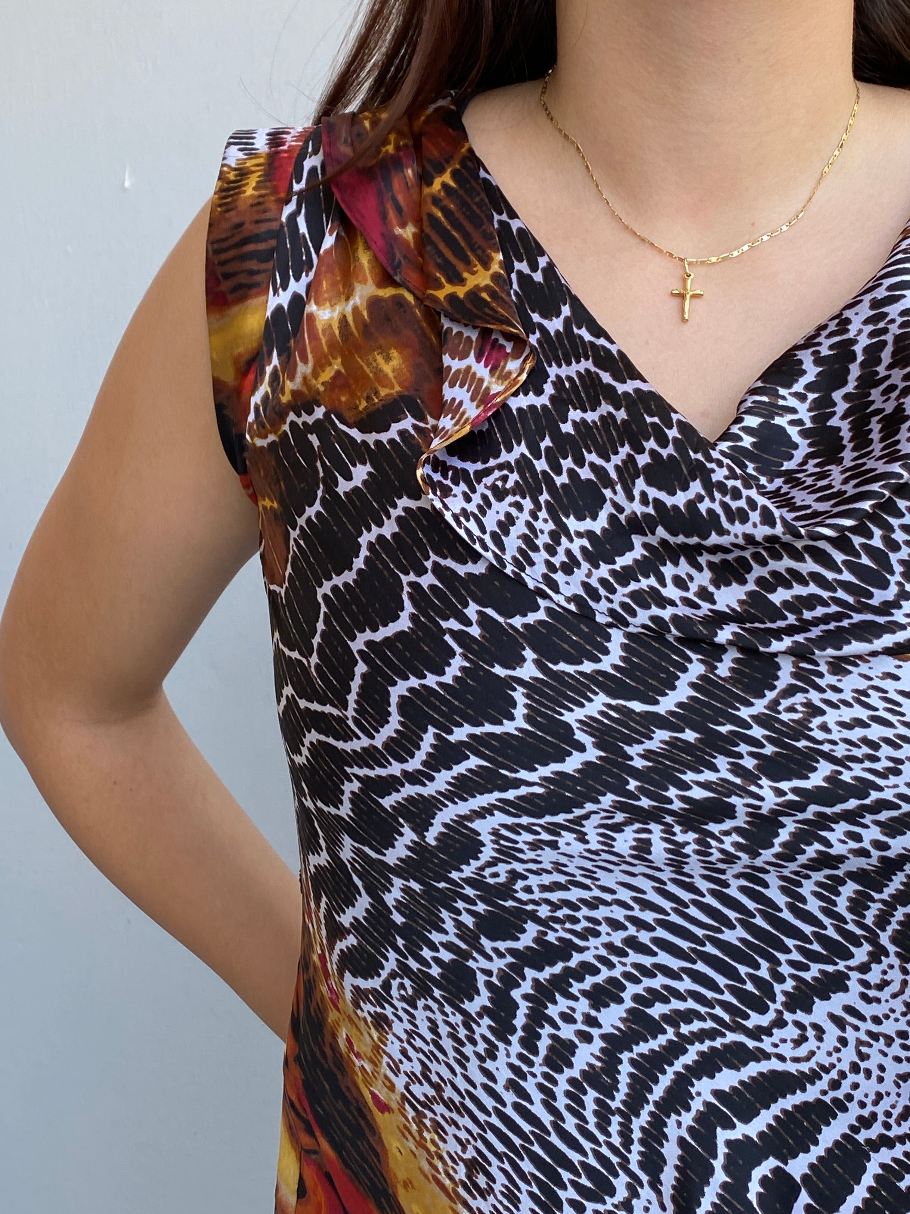 Y2K Worthington Animal Print Cowl Neck Sleeveless Top Brown – S