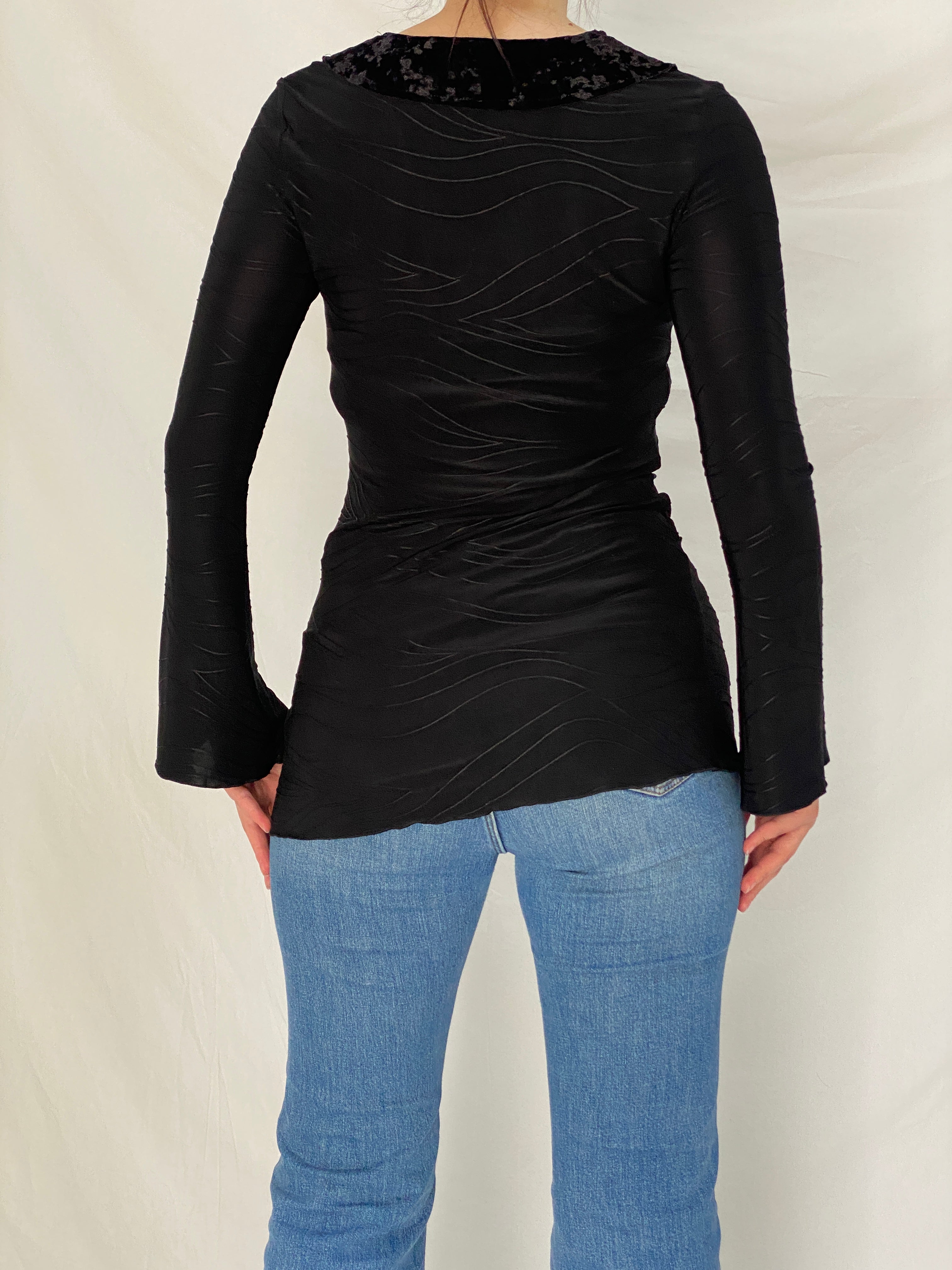 Vintage Dantela Essentials Black Velvet Collar Grunge Top – S