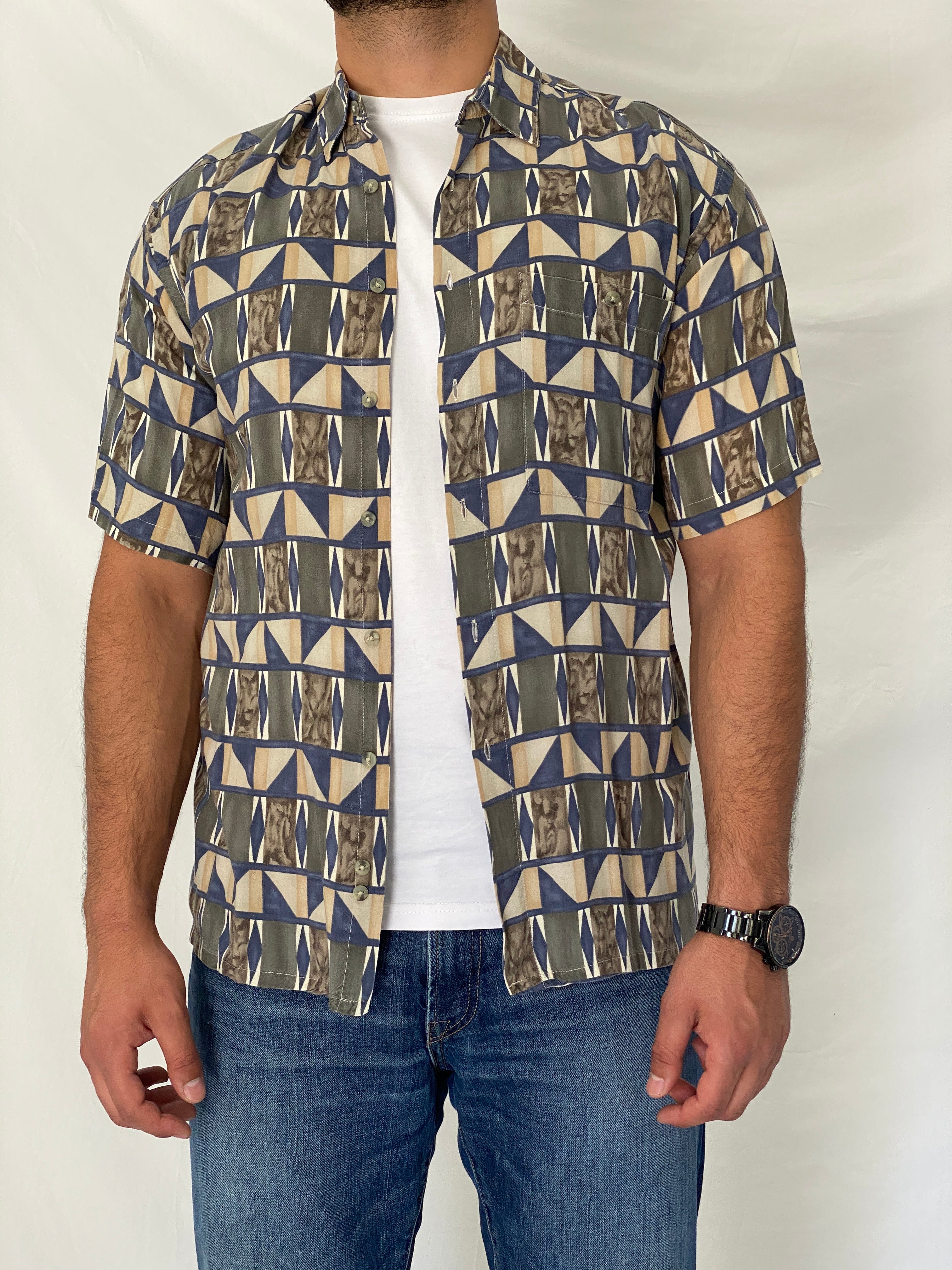 Vintage Campia Moda Geometric Shirt Abstract Short Sleeve Button-Up – M