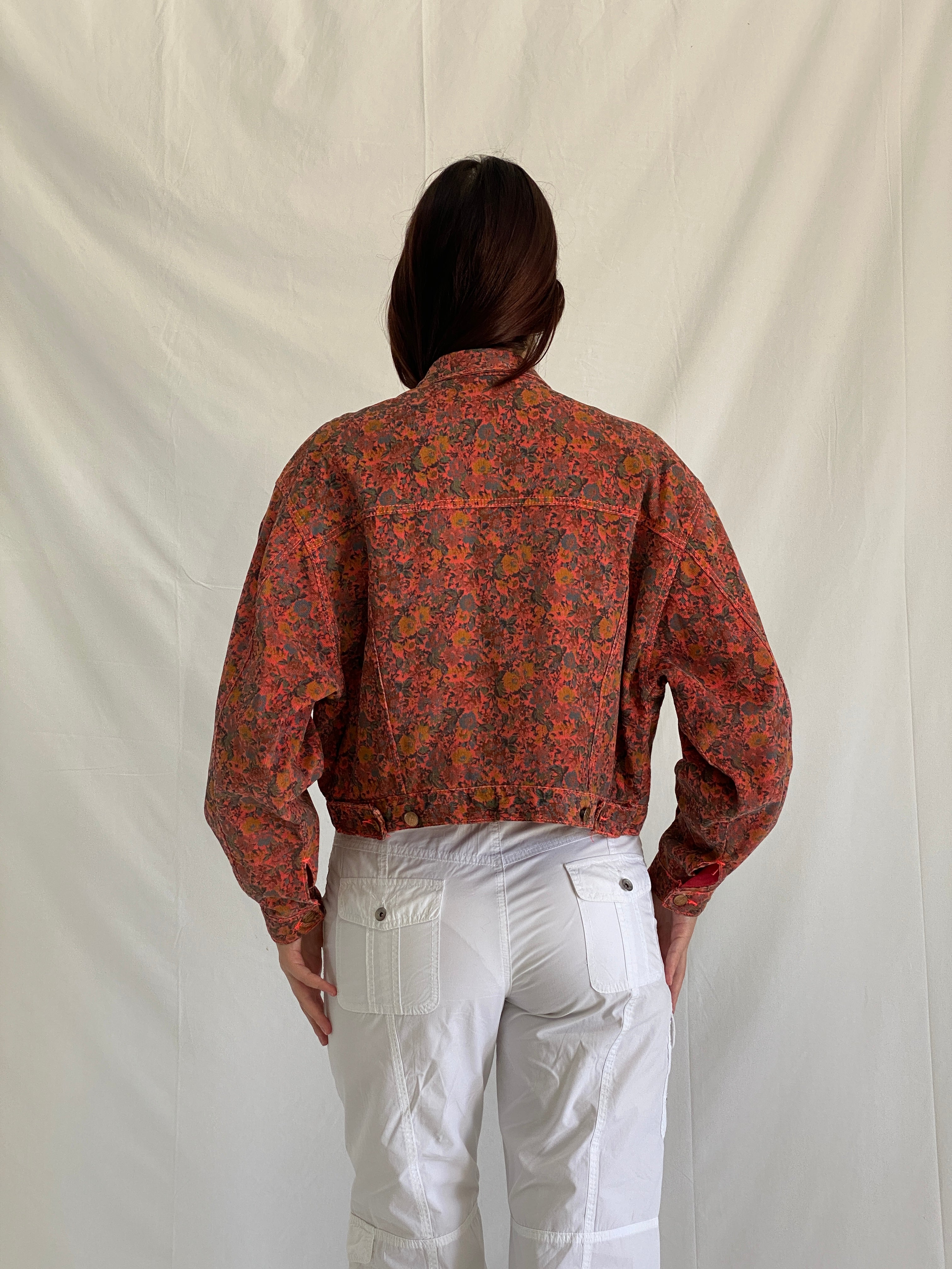 Vintage 90s Rita Marlow Cropped Oversized Floral Denim Jacket - L