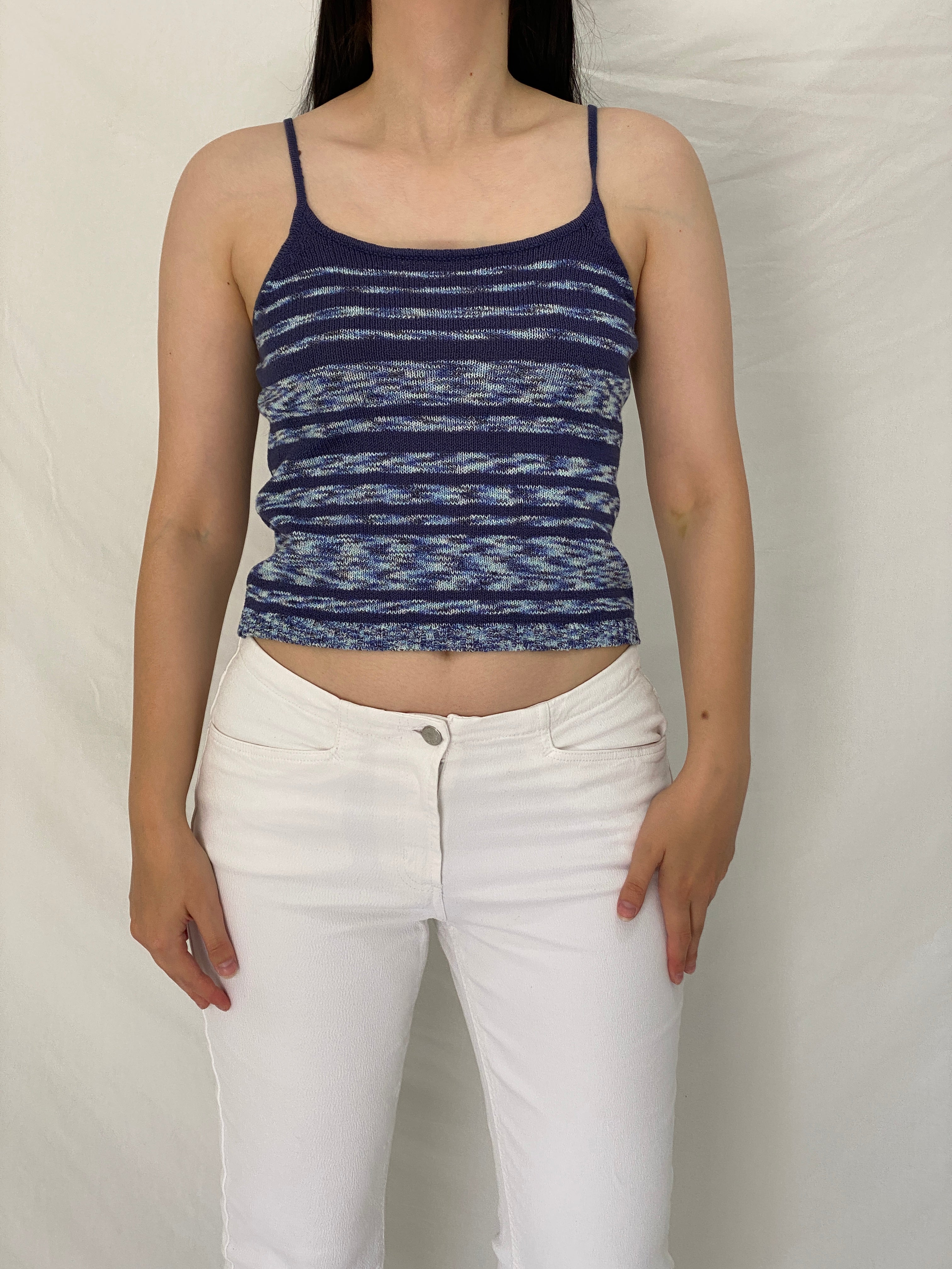 Vintage Y2K Mixin Blue Marled Knit Striped Cami Tank Top – S