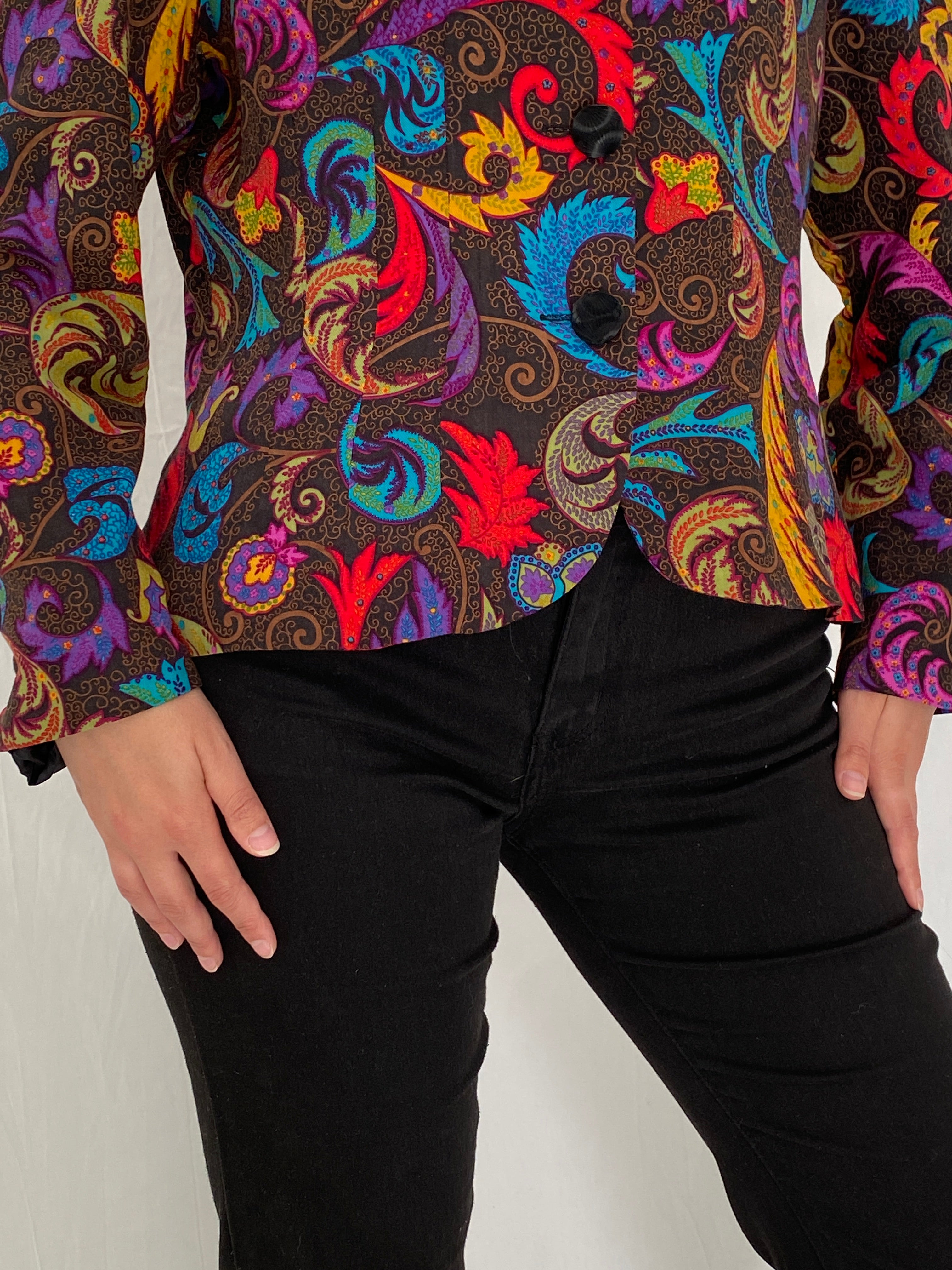 Vintage 90s Anne Crimmins for Umi Collections Pop Paisley Blazer Multicolor Statement Jacket – L
