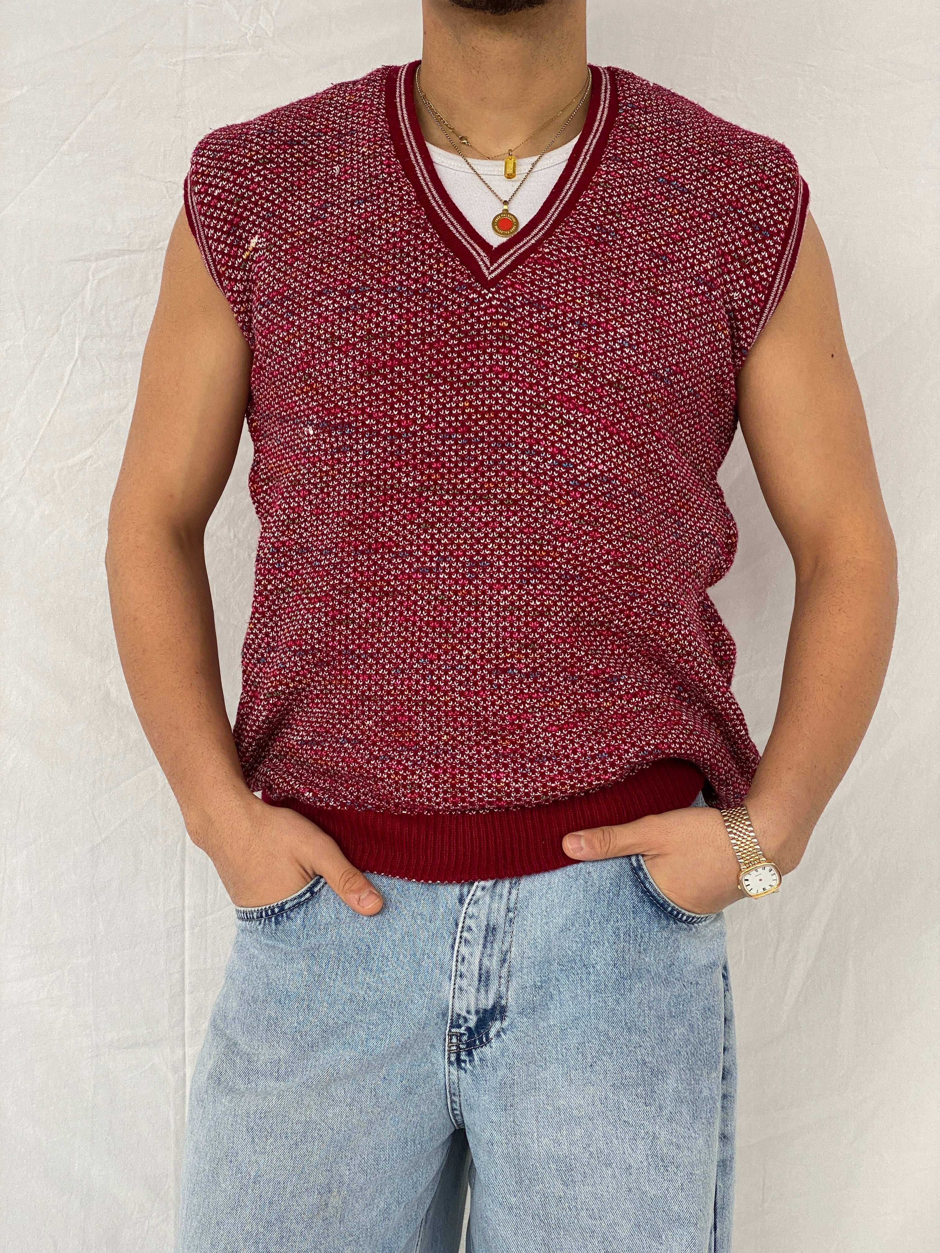 Beautiful Red Knitted Sweater Vest - Size M - Balagan Vintage Vest 90s, Abdullah, knitted vest, mens vest, vest, wool vest