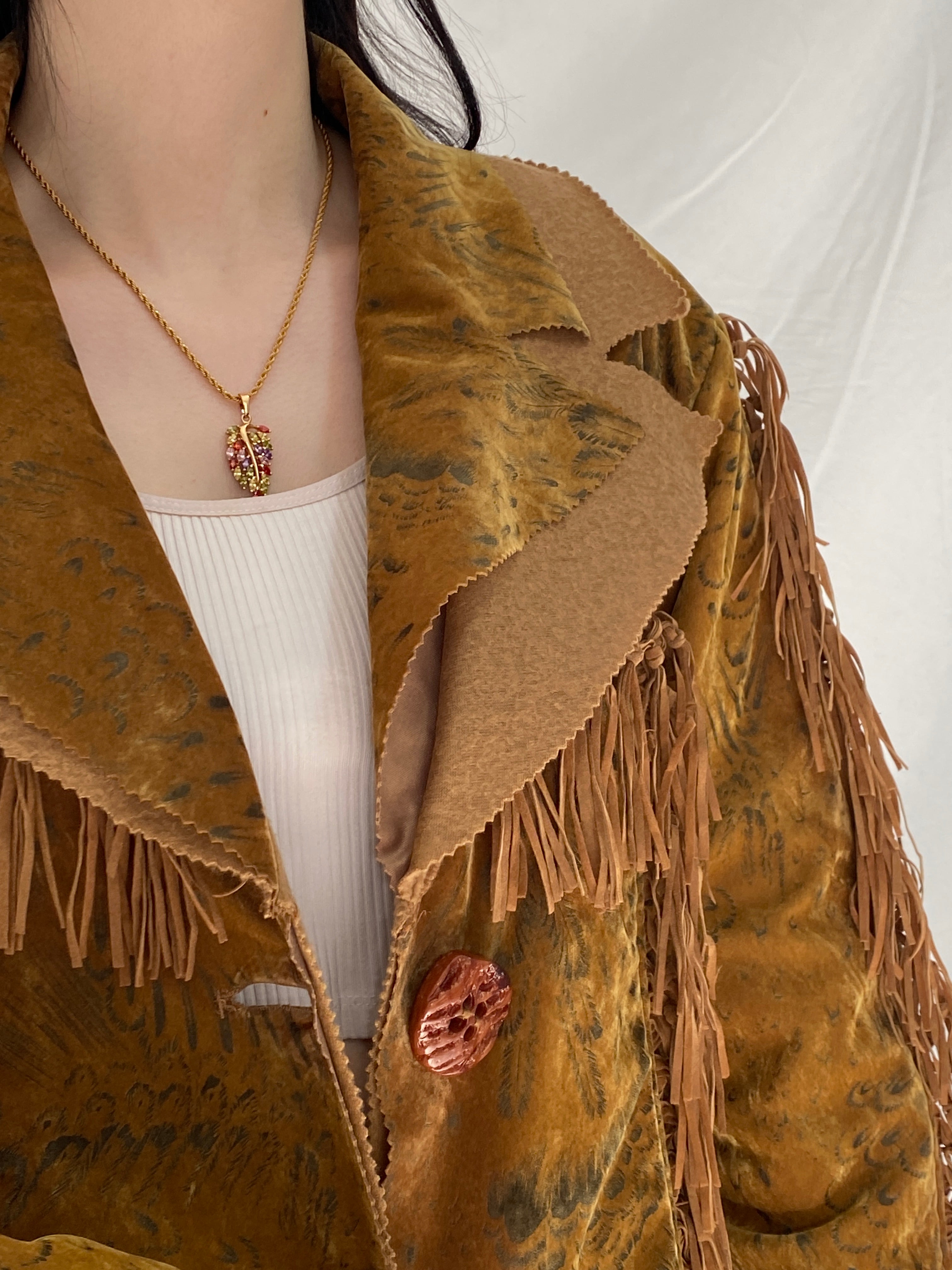 Vintage Dance Girl Fashion Western Fringe Faux Suede Jacket Boho Cowboy Statement Coat - XL