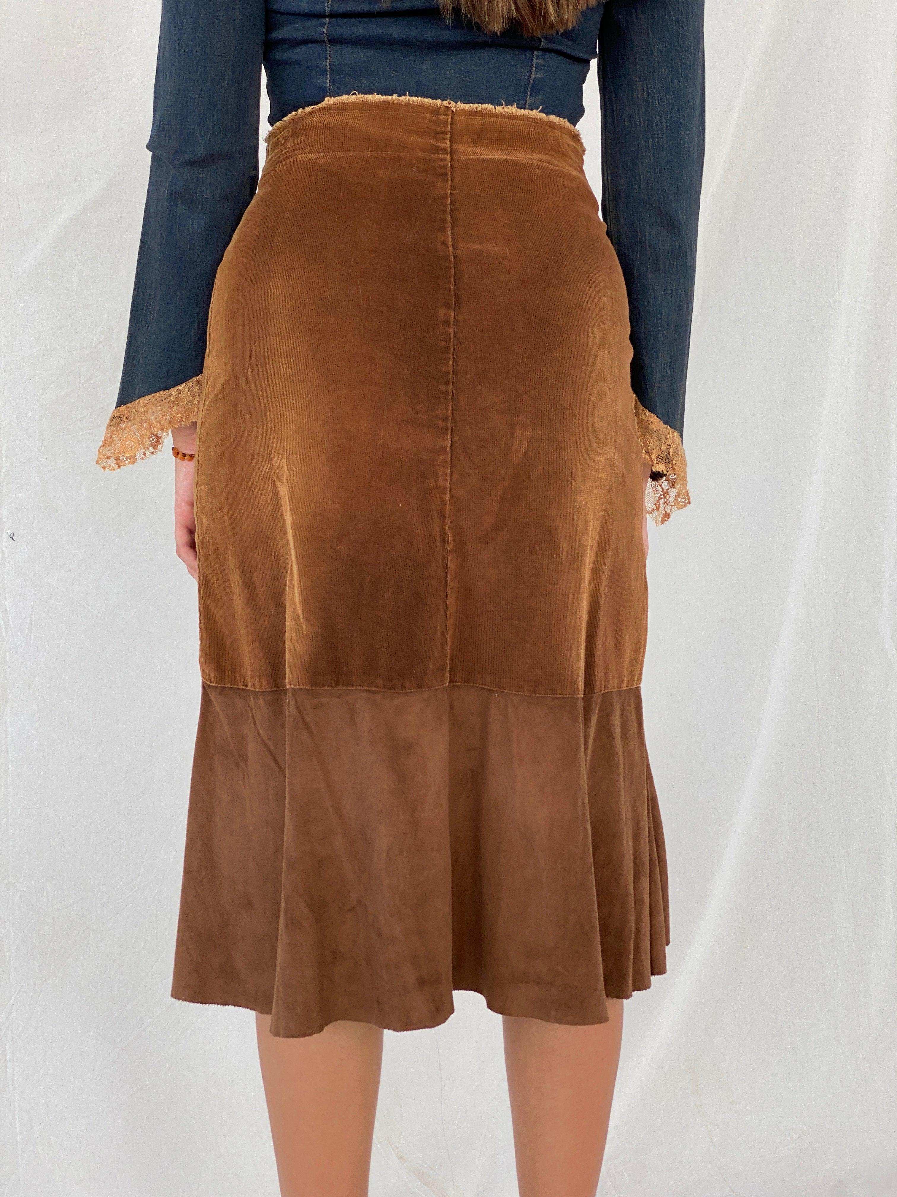 Vintage Y2K Brown Midi Lace Up Skirt - Balagan Vintage Midi Skirt brown, floral skirt, midi skirt, NEW IN, Rama