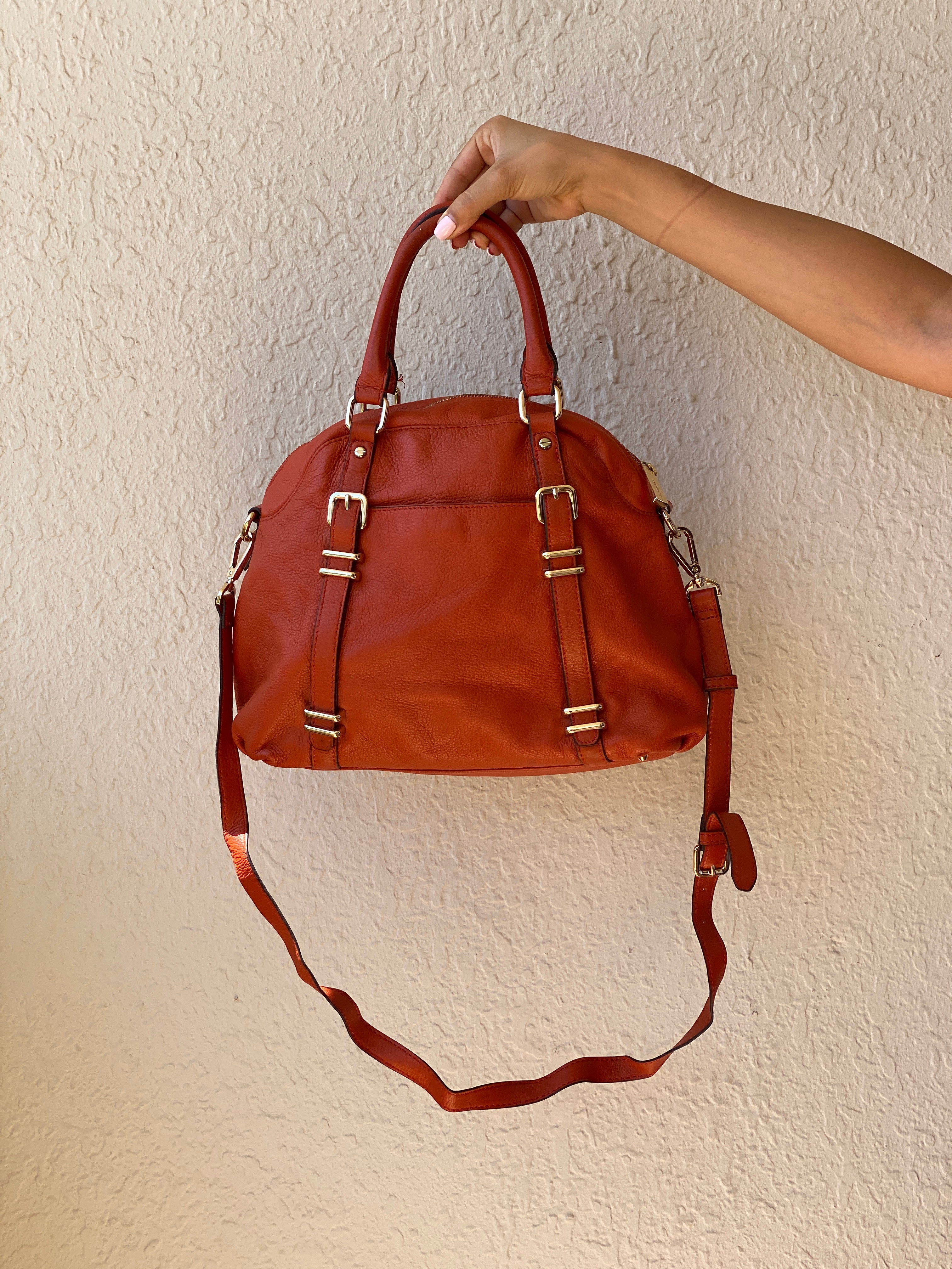 Vintage Danier Cognac Genuine Leather Convertible Satchel Crossbody Bag