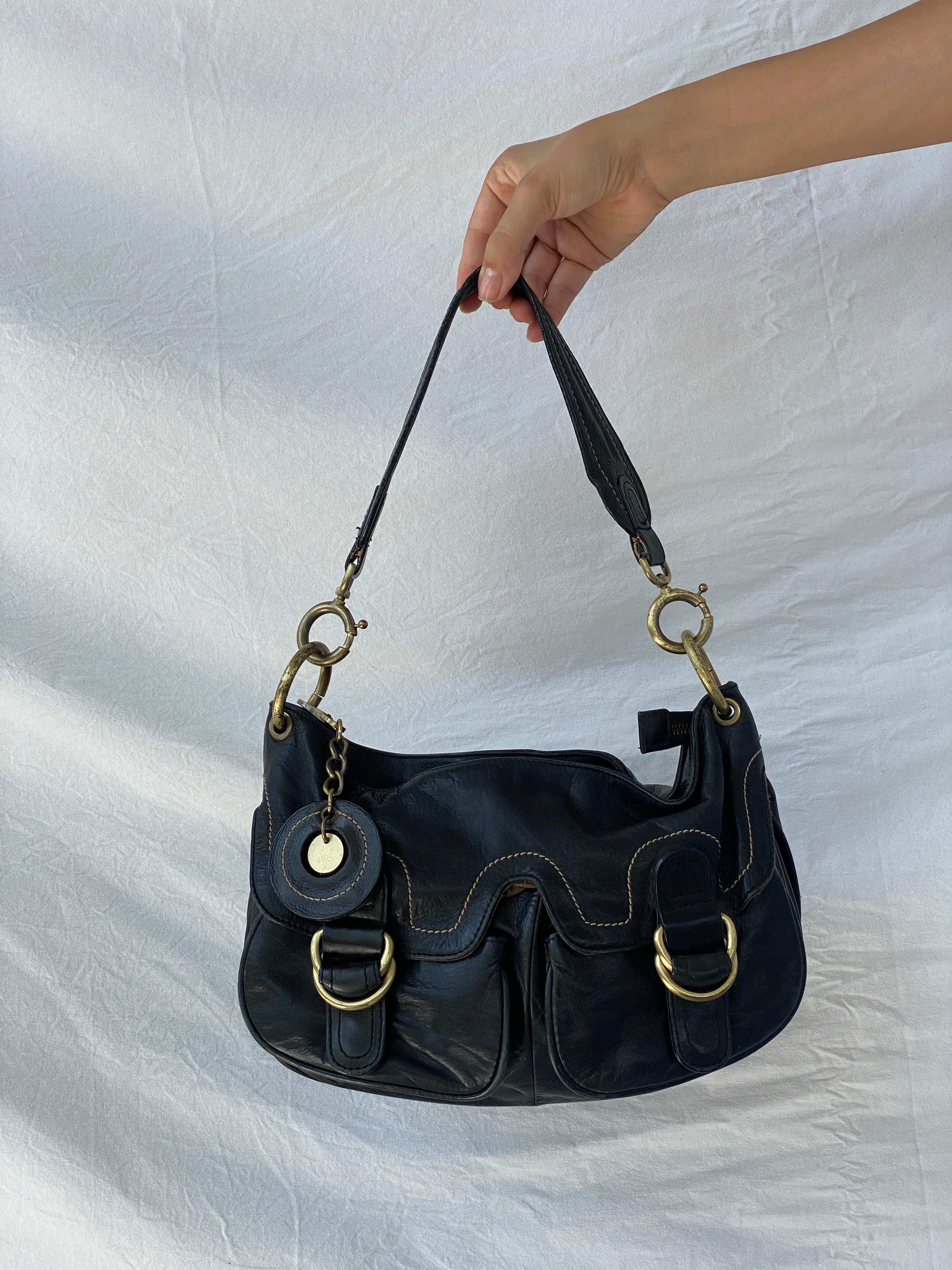 Vintage RI2K Black Leather Slouch Shoulder Bag