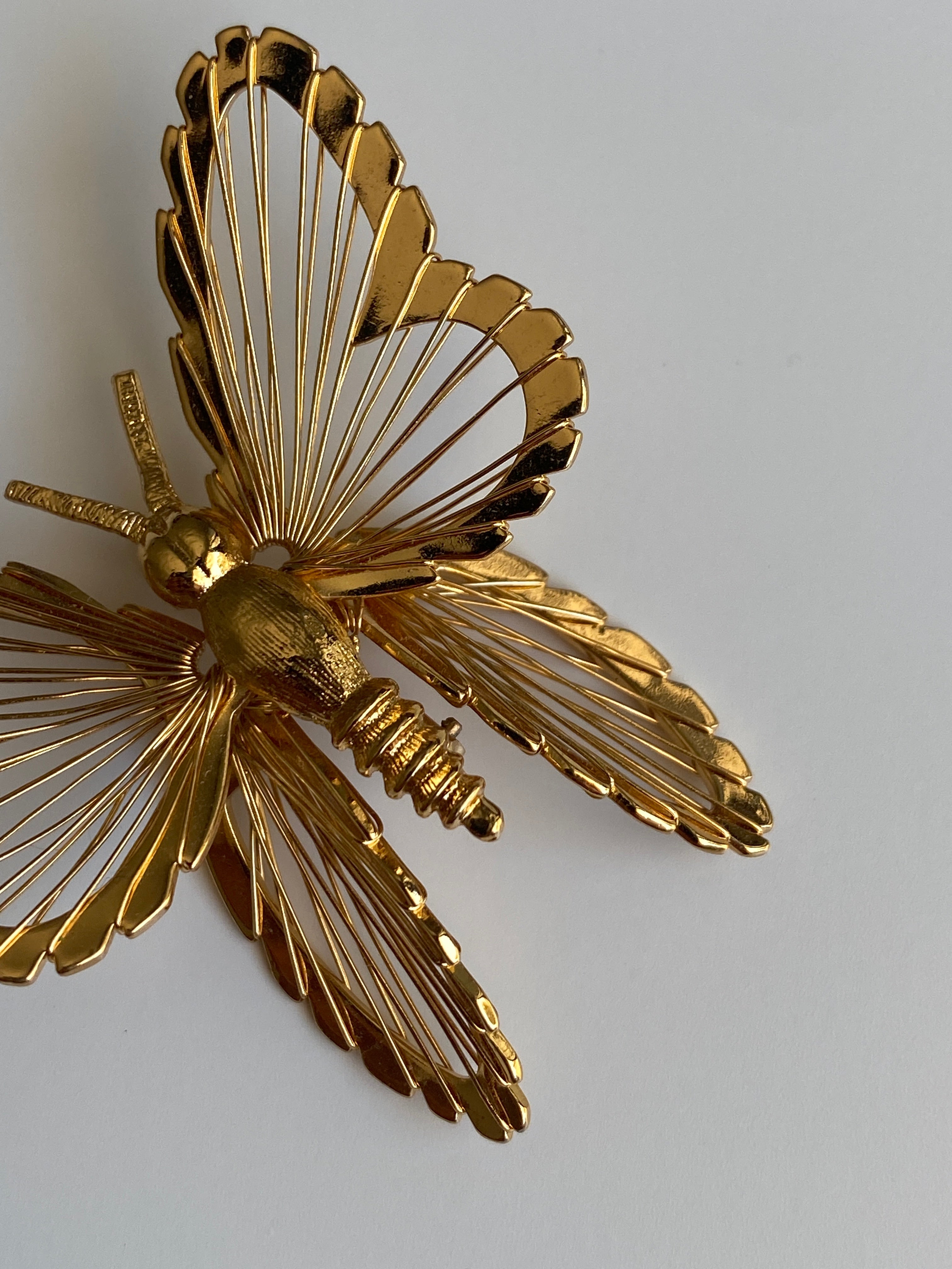 Vintage Monet Gold Tone Openwork Wire Butterfly Brooch Sculptural Pin