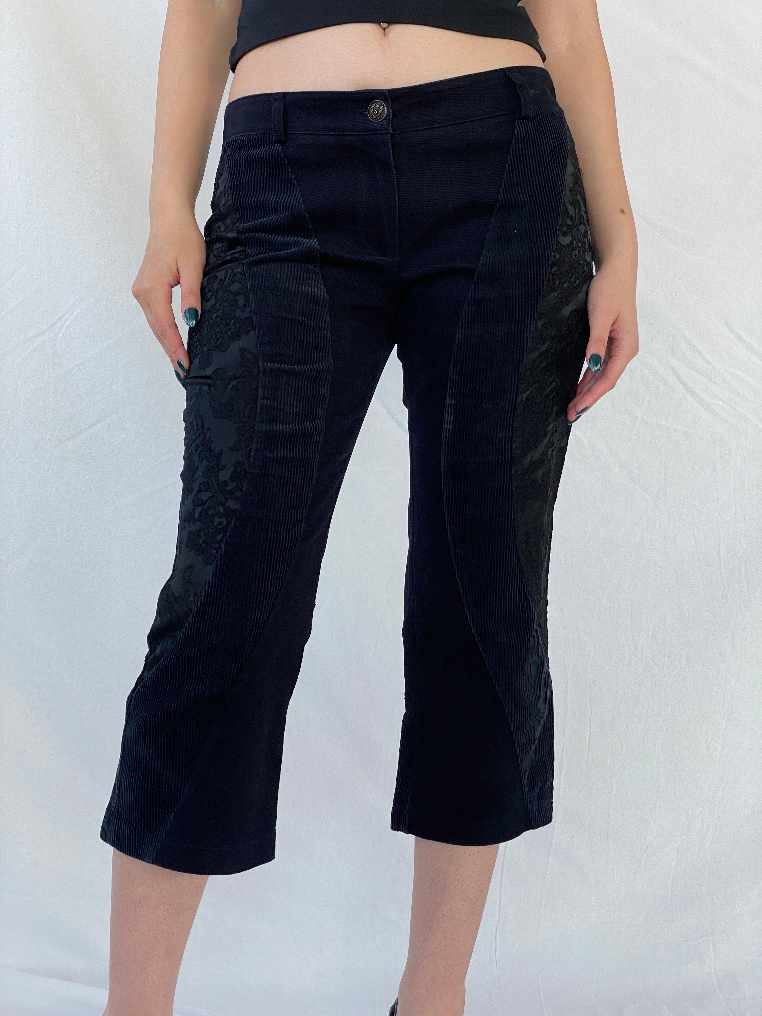 Y2K Sfarzo Milano Black Corduroy Patched Capri Pants -  44EUR