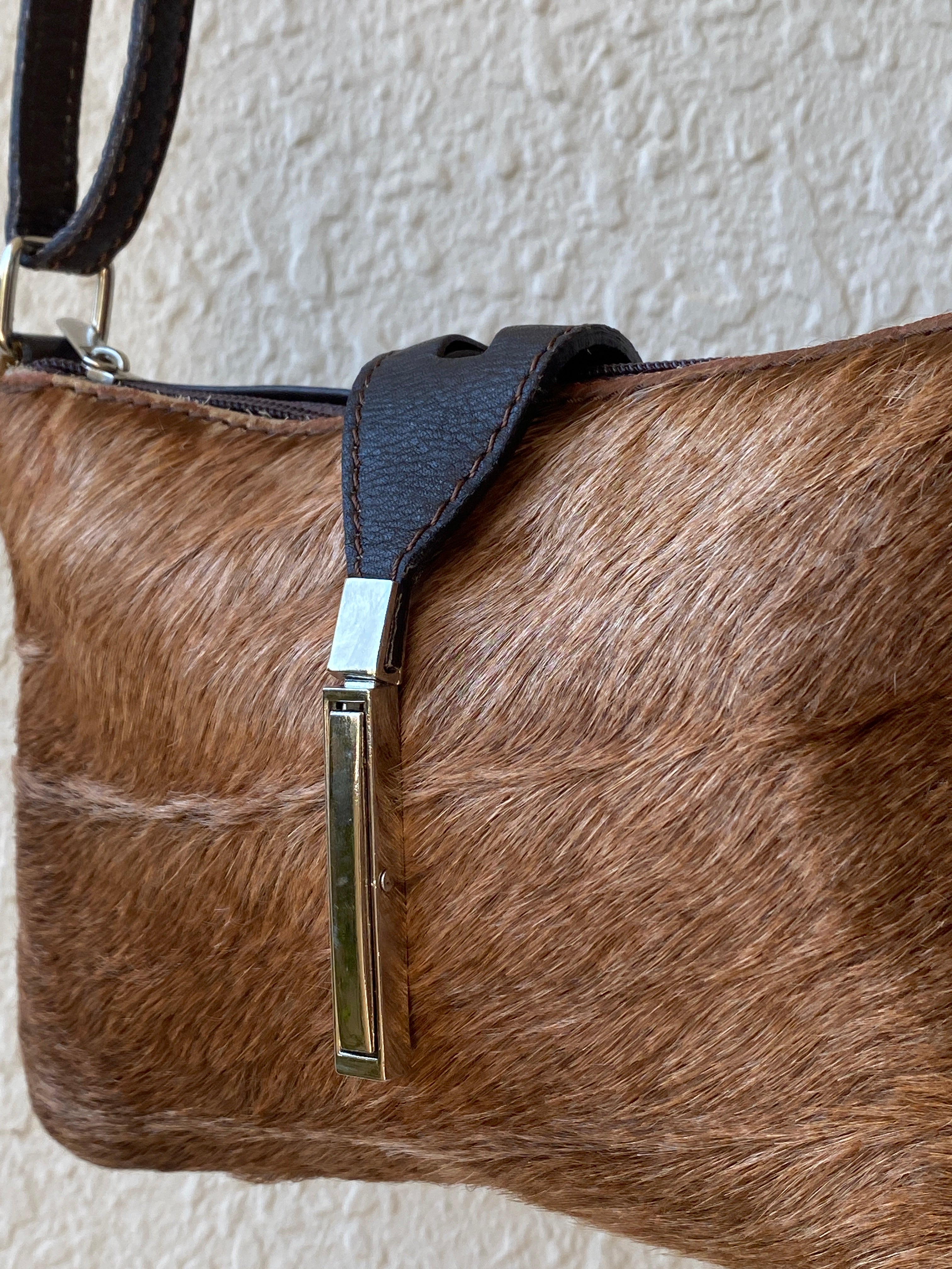 Vintage Y2K Brown Cowhide Hair-On Genuine Leather Crossbody Bag