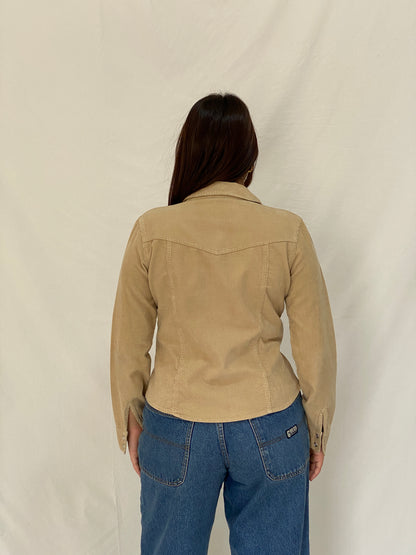 Vintage Y2K Periscope Tan Corduroy Western Full Sleeve Shirt - M