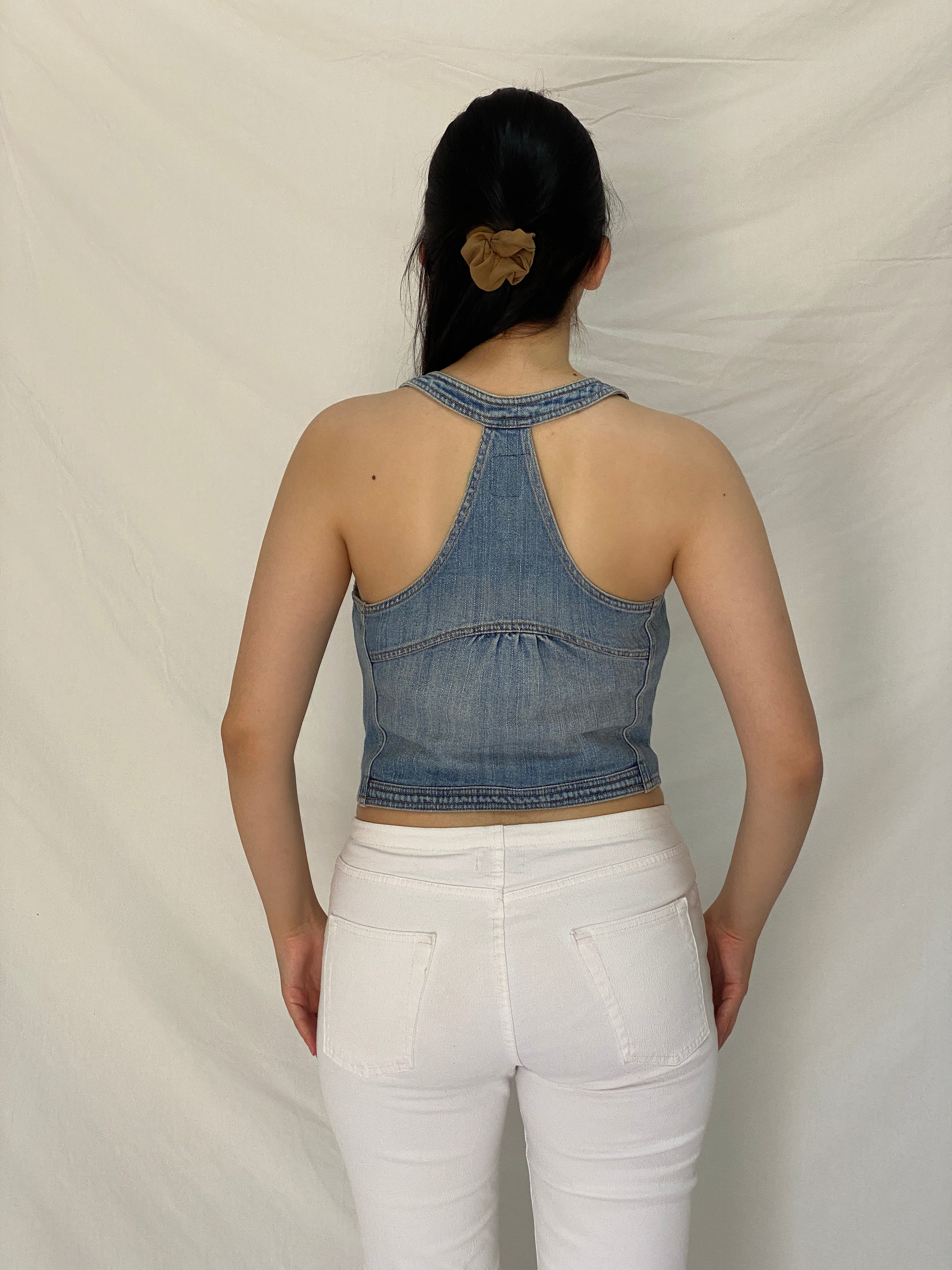 Vintage Y2K Roxy Blue Denim Racerback Button Front Vest Top - M