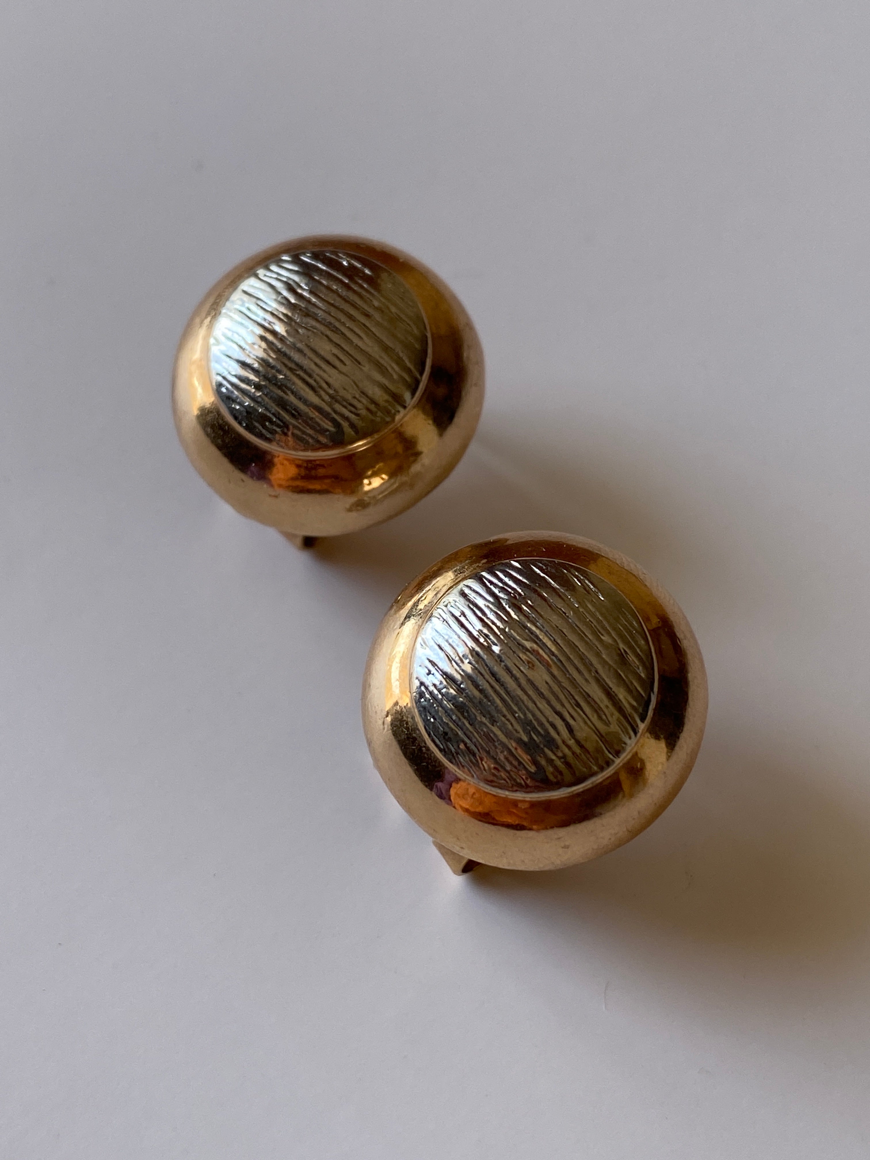 Elegant Vintage Gold Silver Tone Button Clip-On Earrings