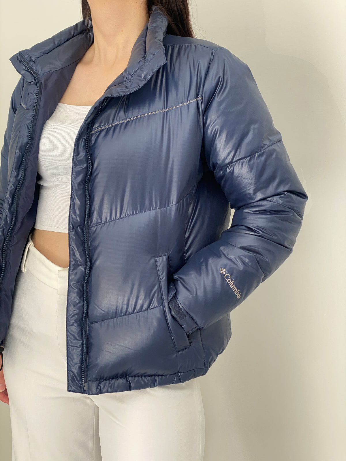 Columbia Sportswear Metallic Navy Down Quilted Puffer Jacket – M