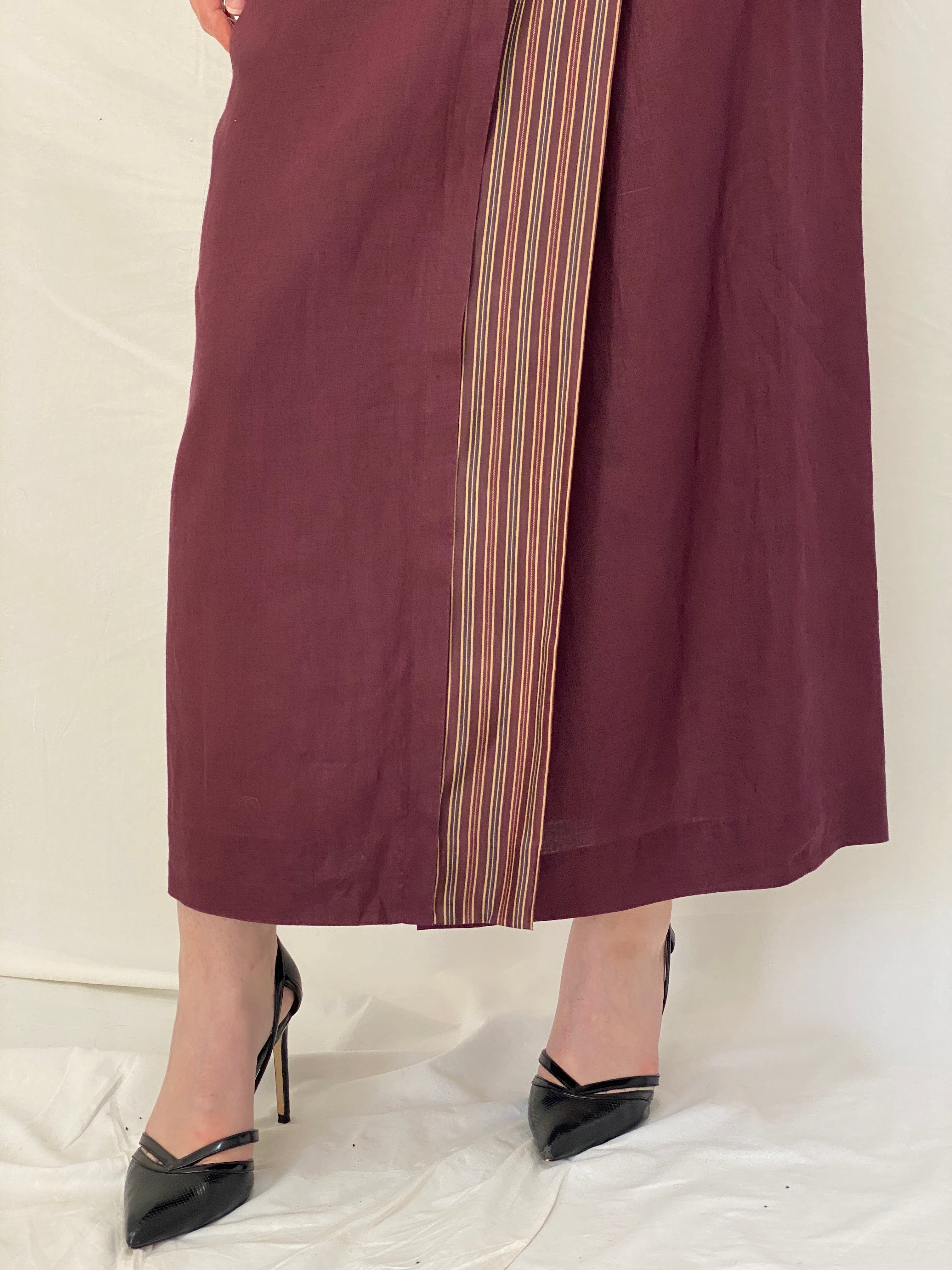 Y2K Mango Burgundy Wrap Midi Skirt Minimalist Officecore Skirt - L