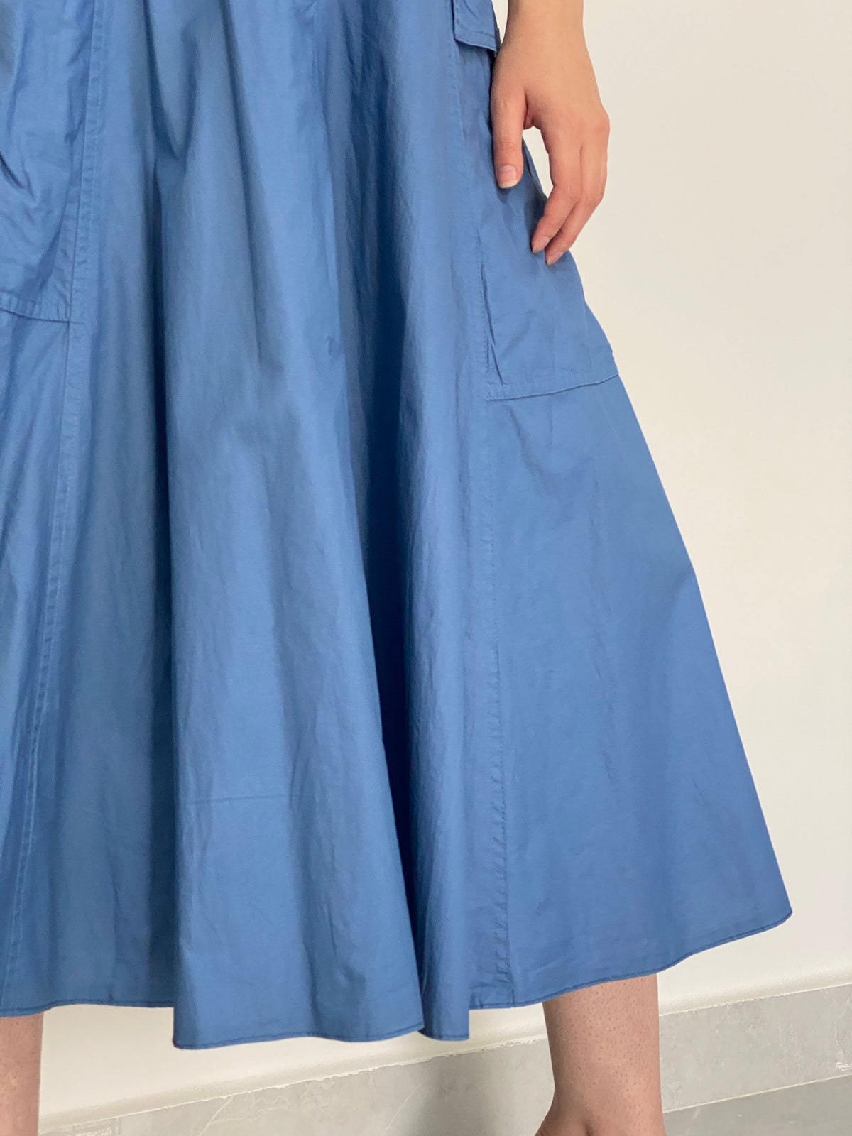 Vintage L’Estelle Dusty Blue High-Waisted A-Line Utility Cargo Midi Skirt - 36EUR