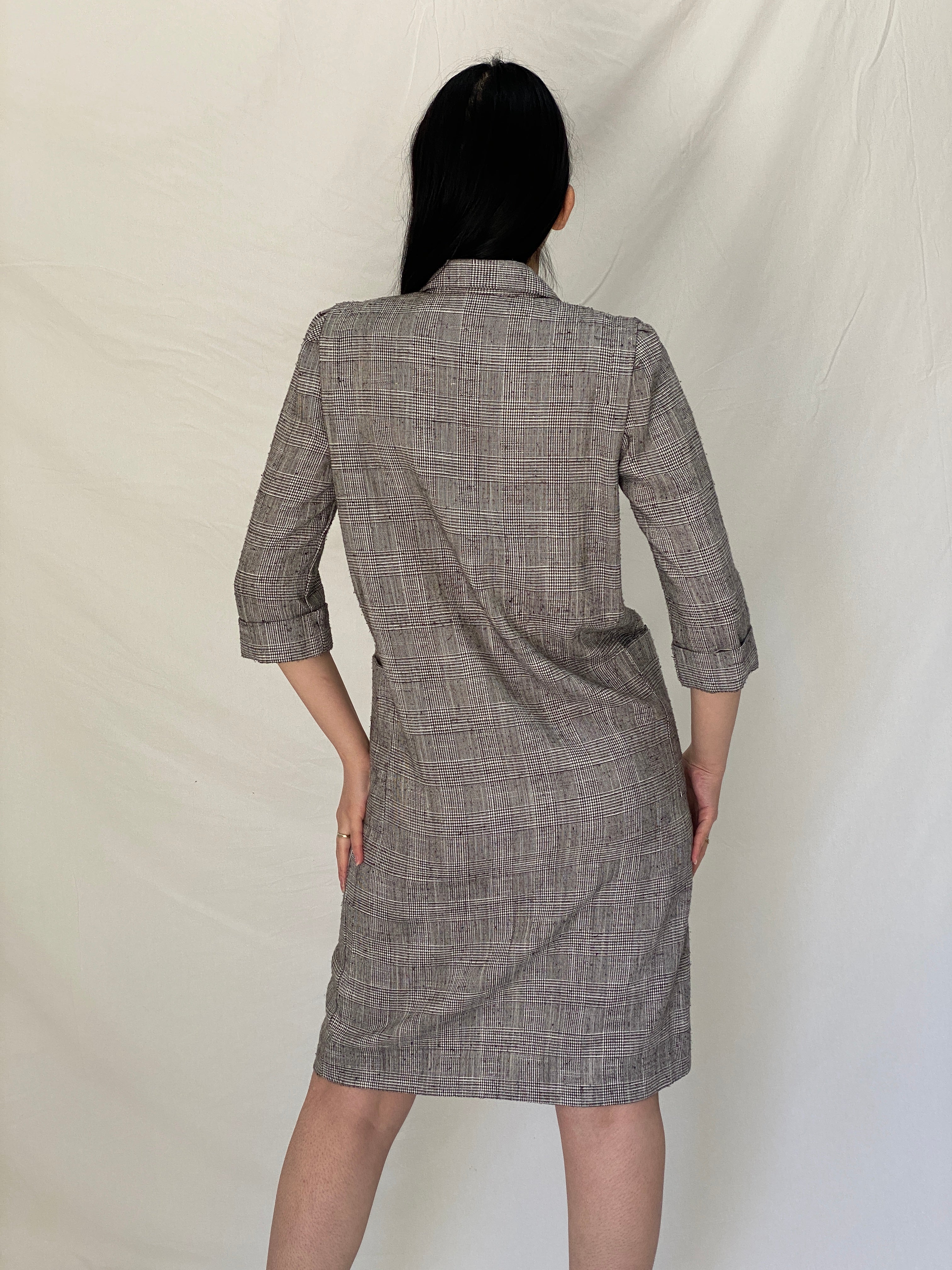 Vintage Leslie Fay Plaid Blazer Dress Tailored Double-Breasted Structured Office Dress - S