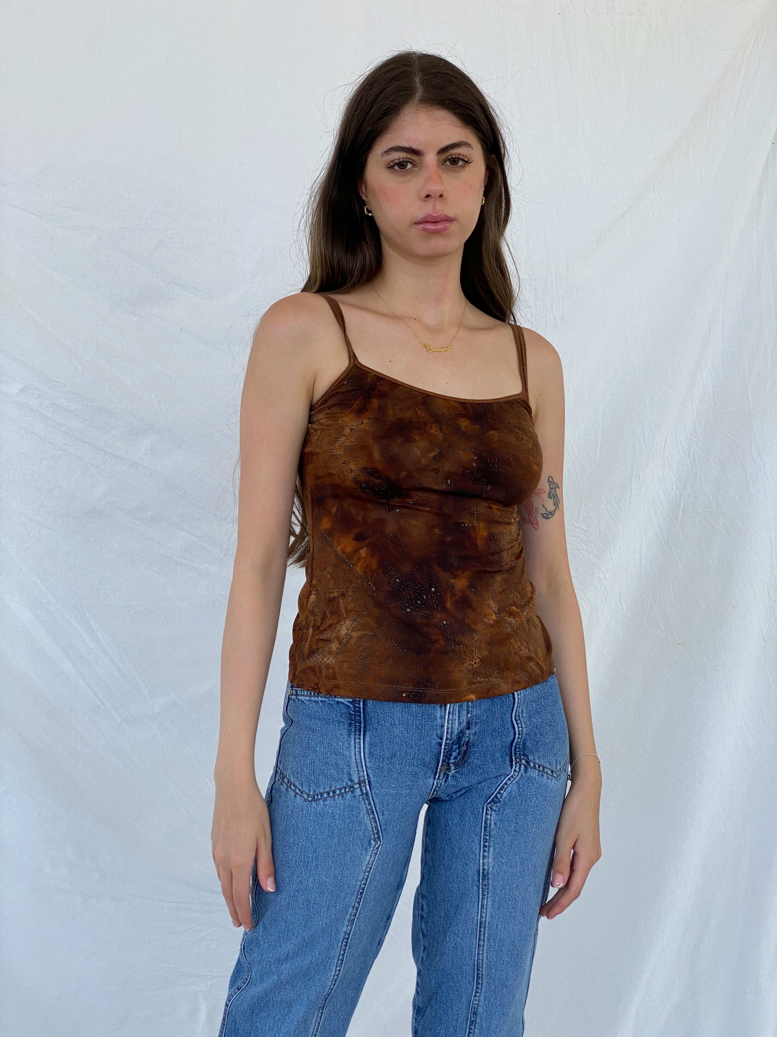 Y2K Brown Cami Top - S - Balagan Vintage Cami 00s, 90s, Cami, floral, Mira, NEW IN