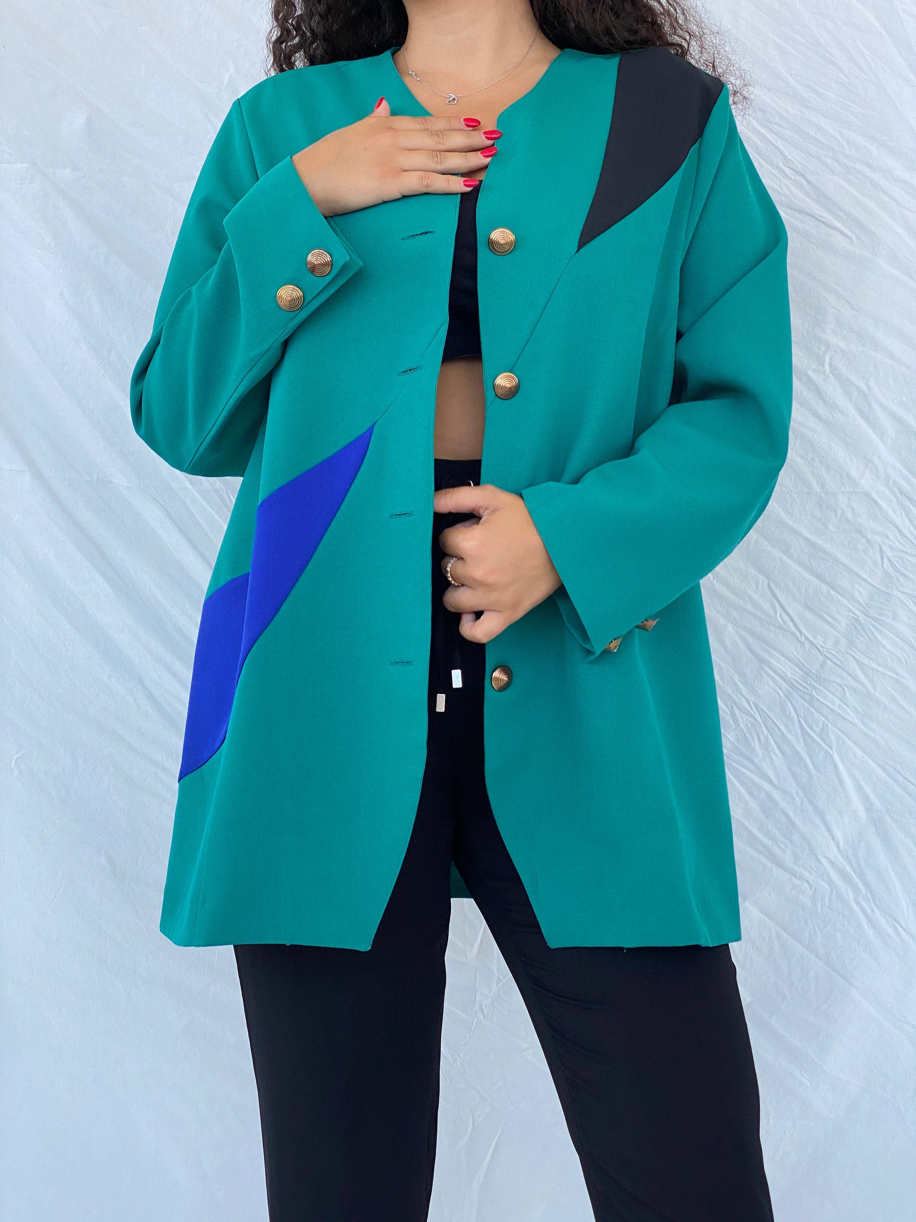 Statement Vintage 80s Sensia Green Gold-Buttoned Blazer - 2XL - Balagan Vintage Blazer 80s, blazer, Dina, NEW IN, rare vintage, vintage blazer