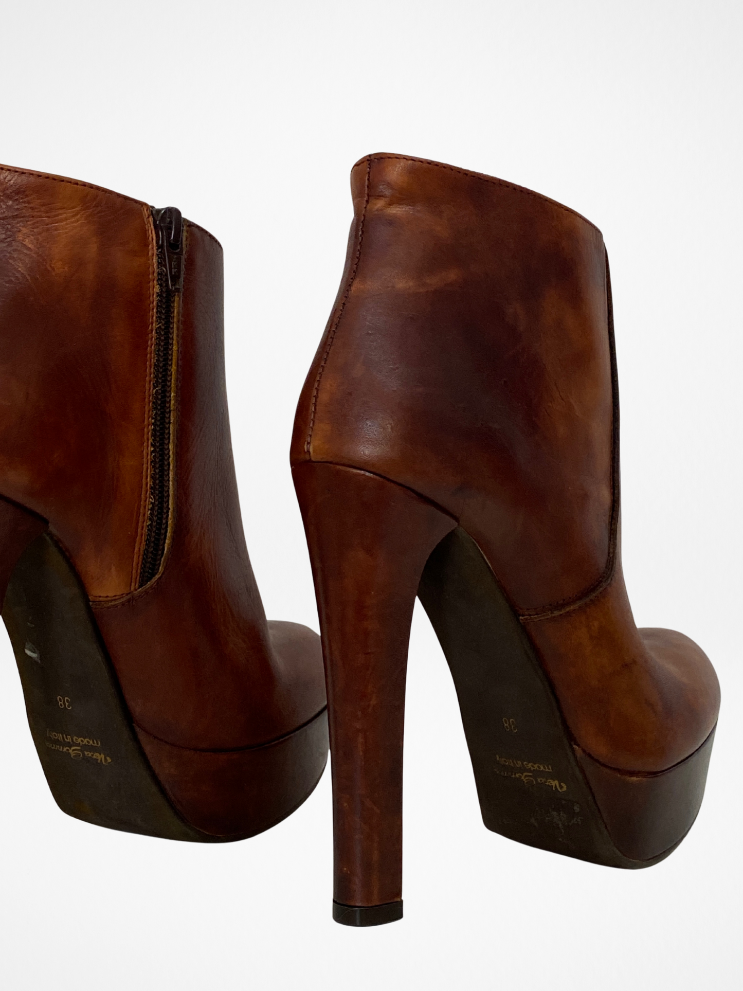 Network Genuine Leather Platform Ankle Boots Distressed Brown High Heel Statement Shoes - EU 38